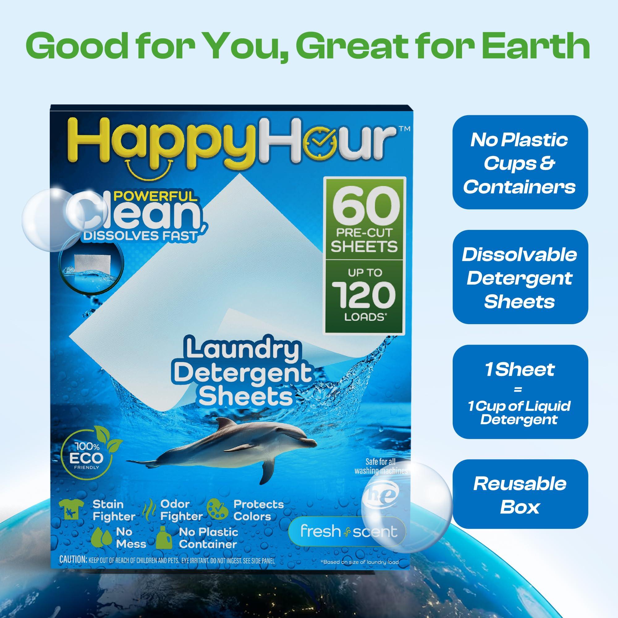 HAPPY HOUR Laundry Detergent Sheets Value Pack with up to 120 Loads, Non Toxic Laundry Sheets Detergent Soap for Sensitive Skin, Recyclable Eco Friendly, Perfect for Travel - Fresh Scent - Image 5