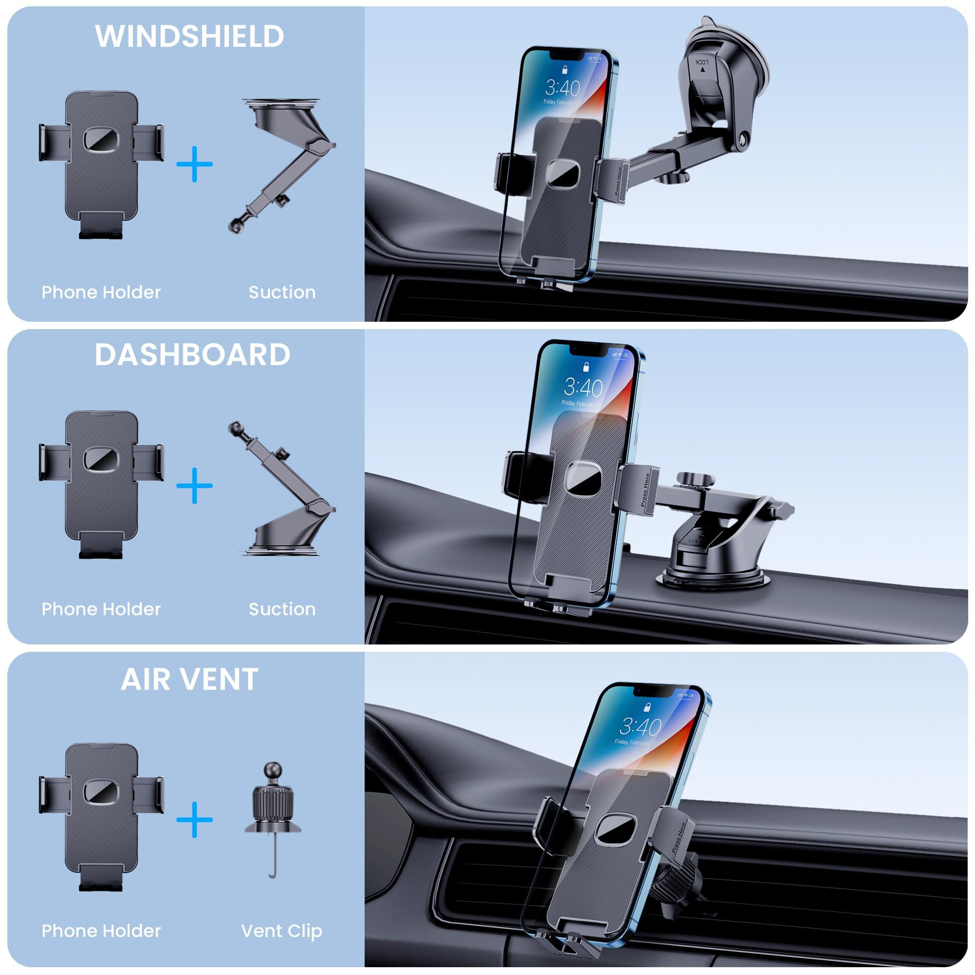 GUWEZ Phone Holder Car Mount for iPhone [Powerful Suction] Phone Mount for Car Dashboard Windshield Air Vent Universal Accessories [Thick Cases Friendly] Automobile Phone Holder Fit iPhone Smartphone - Image 2