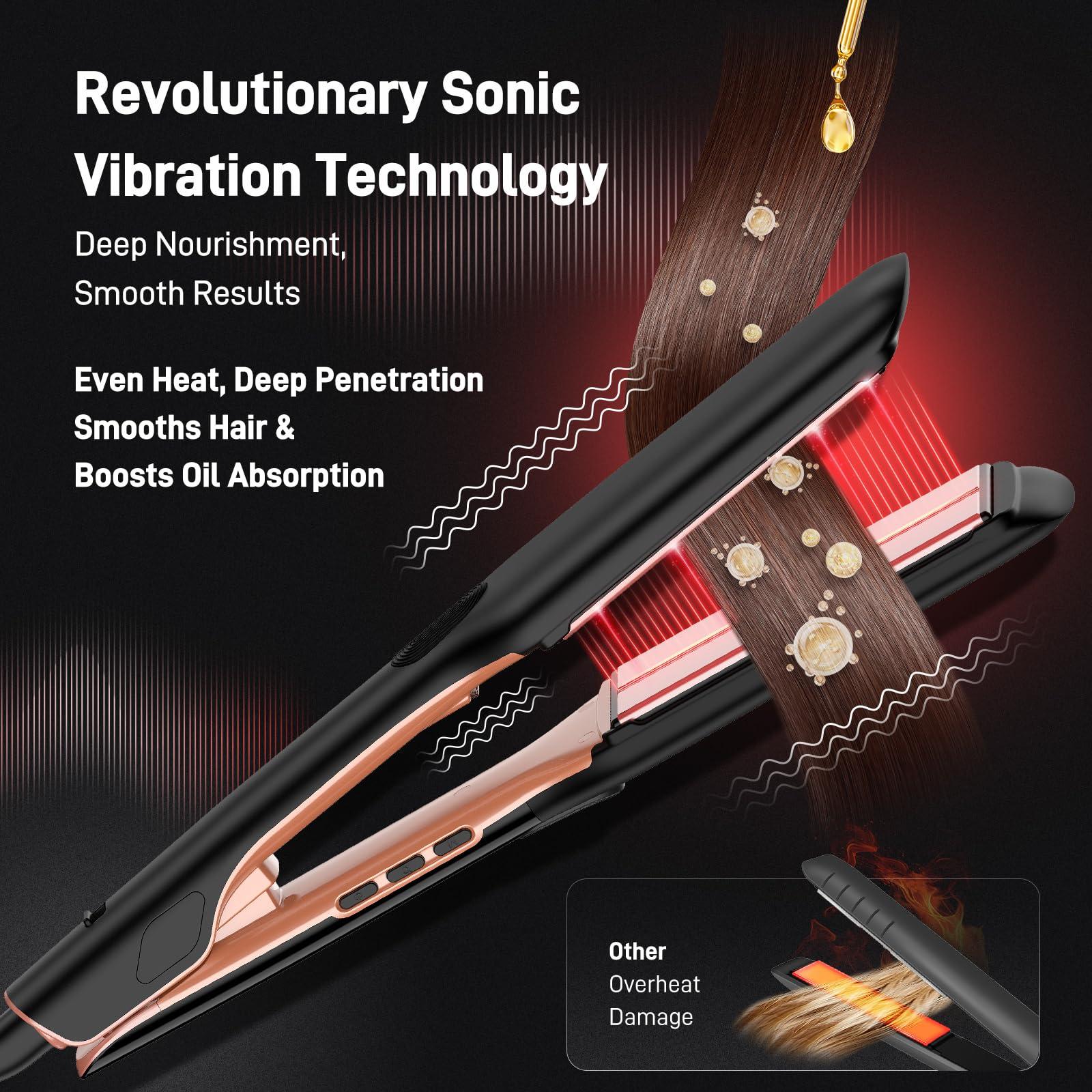 HITTIONA Flat Iron Hair Straightener – 1.75” Ceramic Infrared Ionic Flat Iron with 5s Fast Heat-Up, Vibration Technology, LCD Temp Control, Dual Voltage, Anti-Frizz Styling for All Hair Types - Image 4