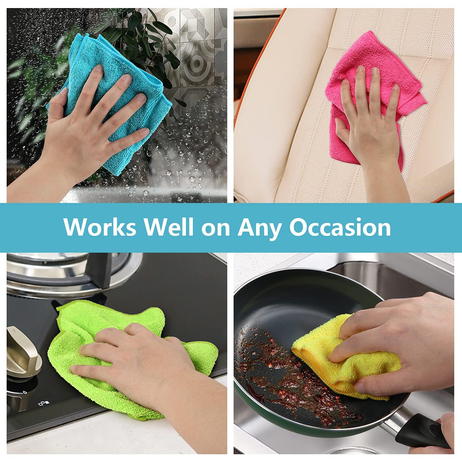 HOMEXCEL Microfiber Cleaning Cloth,12 Pack Cleaning Rags, Cleaning Towels with 4 Color Assorted, 11.5"X11.5"(Green/Blue/Yellow/Pink) - Image 6