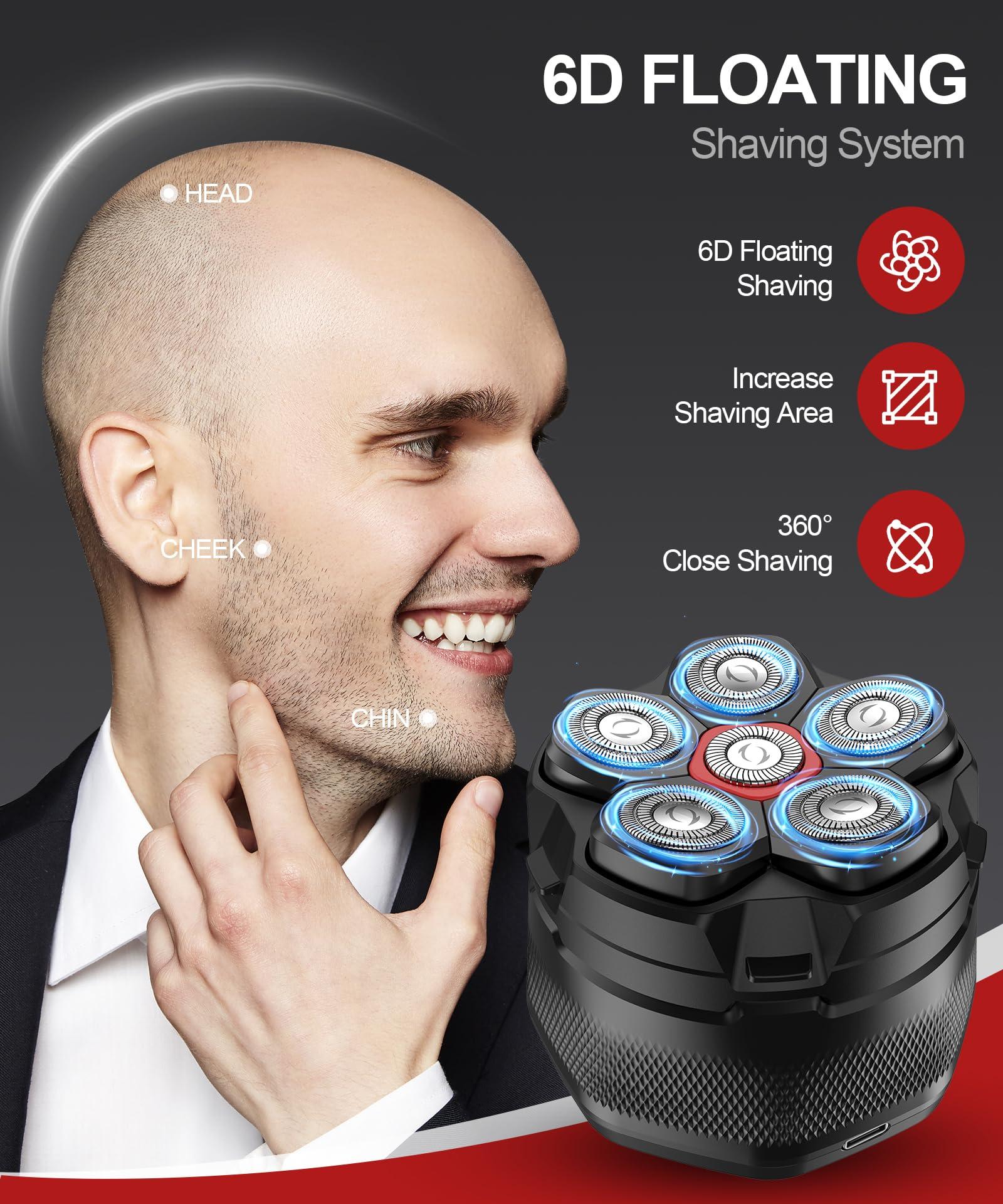 Head Shavers for Bald Men，10000 RPM High Speed 6D Magnetic Electric Razor for Fast Shaving, IPX8 Waterproof, Hypoallergenic Wet/Dry Shaving Razor with LED Display and Organizer - Image 2