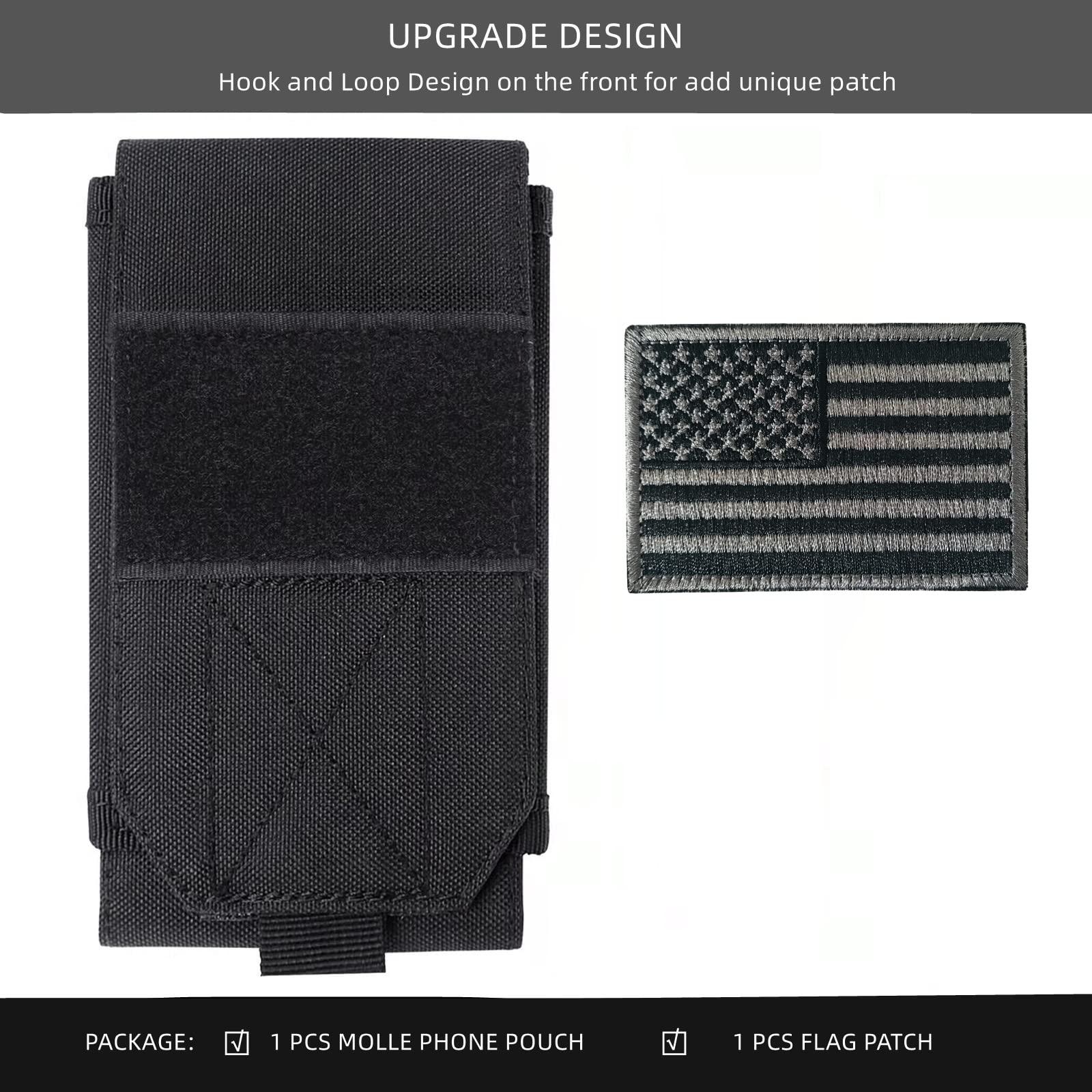 Heyqie Black Tactical Molle Cellphone Pouch Case,Heavy Duty Waterproof Phone Holster Bag for iPhone 14 15 16 Pro Max Samsung S24 S23 Ultra S22 Plus Note 20 A13 A12 Less 6.7" Phone with US Flag Patch - Image 2