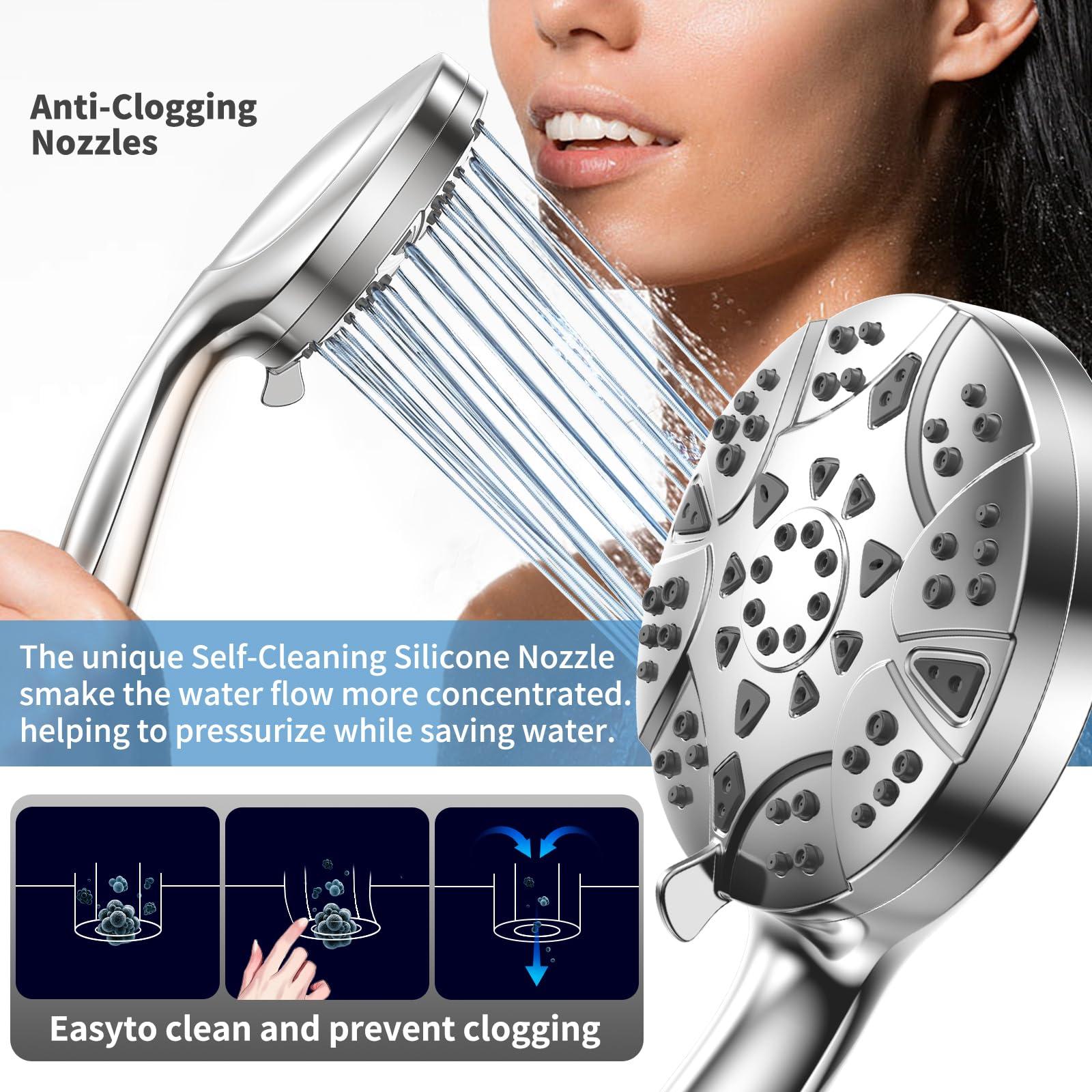 High Pressure 8-mode 5'' Handheld Shower Head with 5 ft Stainless Steel Hose and Adjustable Bracket, Built-in Power Wash to Clean Tub, Clean Corner,Tile & Pets - Image 4