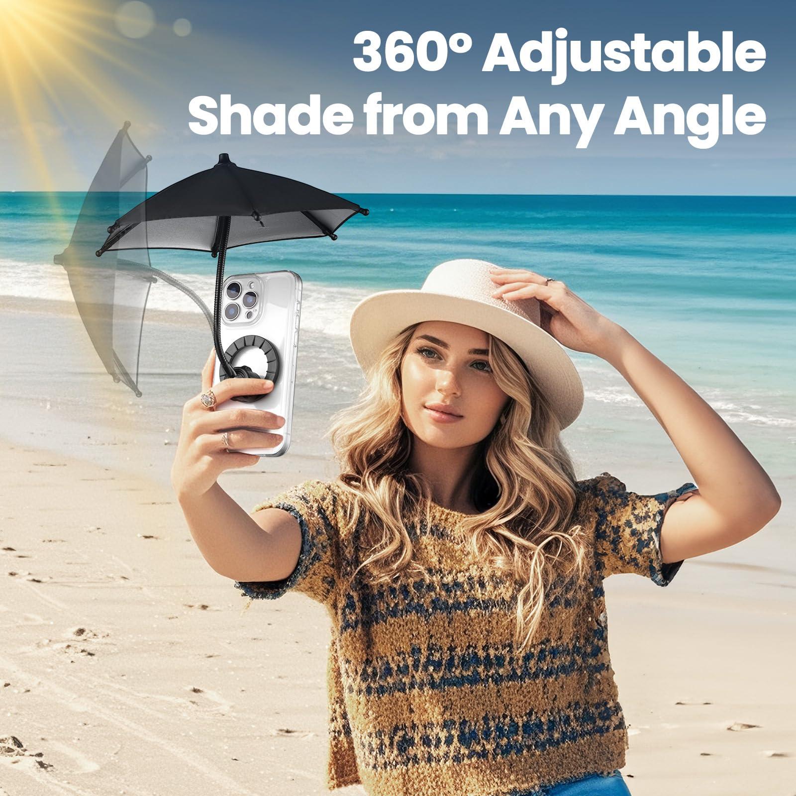 OUTXE Magnetic Phone Umbrella, Universal Mini Tanning Sun Shade Cover Compatible with Magsafe Cell iPhone/Android/iPad/Kindle (Black) - Image 2