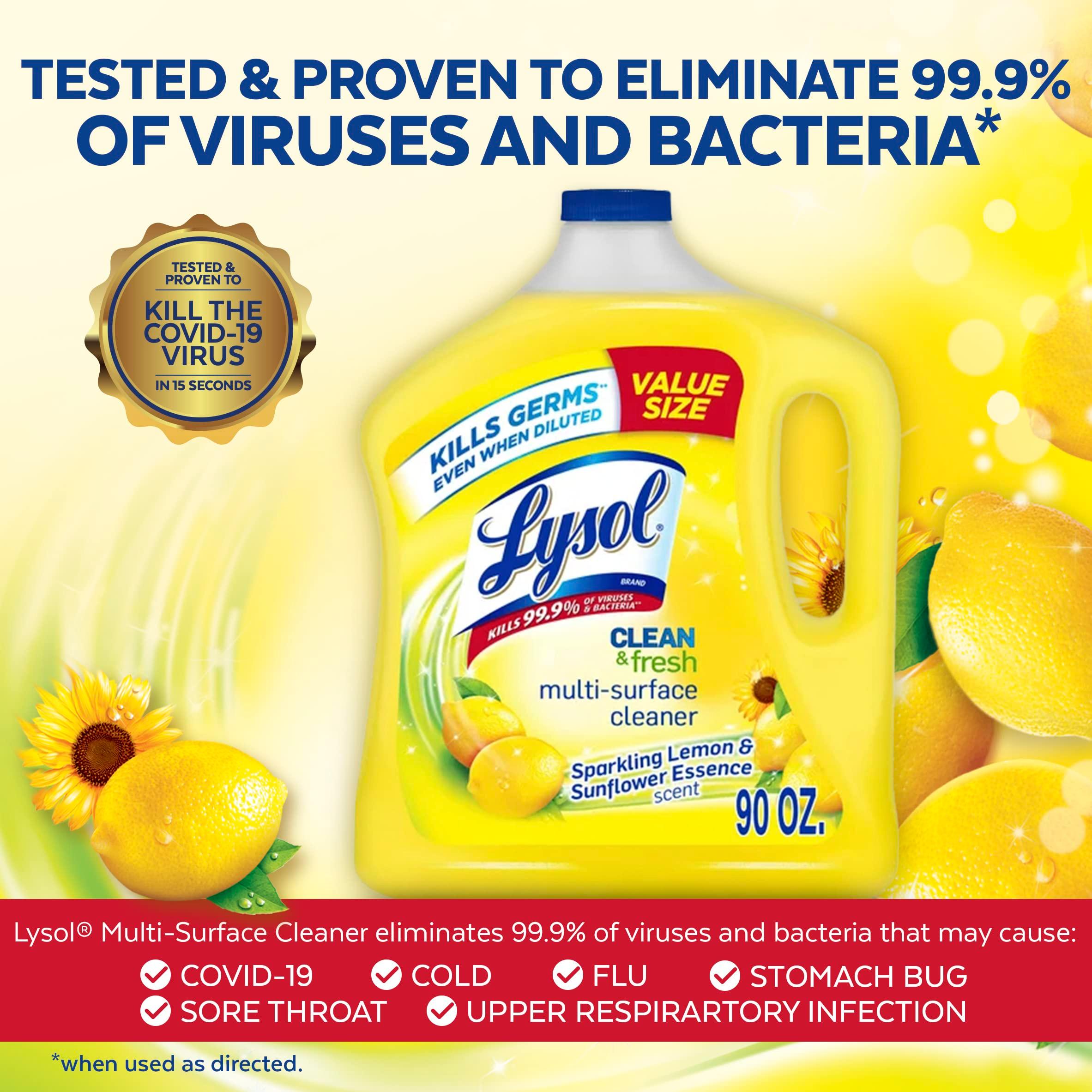 Lysol Multi-Surface Cleaner, Sanitizing and Disinfecting Pour, to Clean and Deodorize, Sparkling Lemon and Sunflower Essence, 90 Fl Oz - Image 3