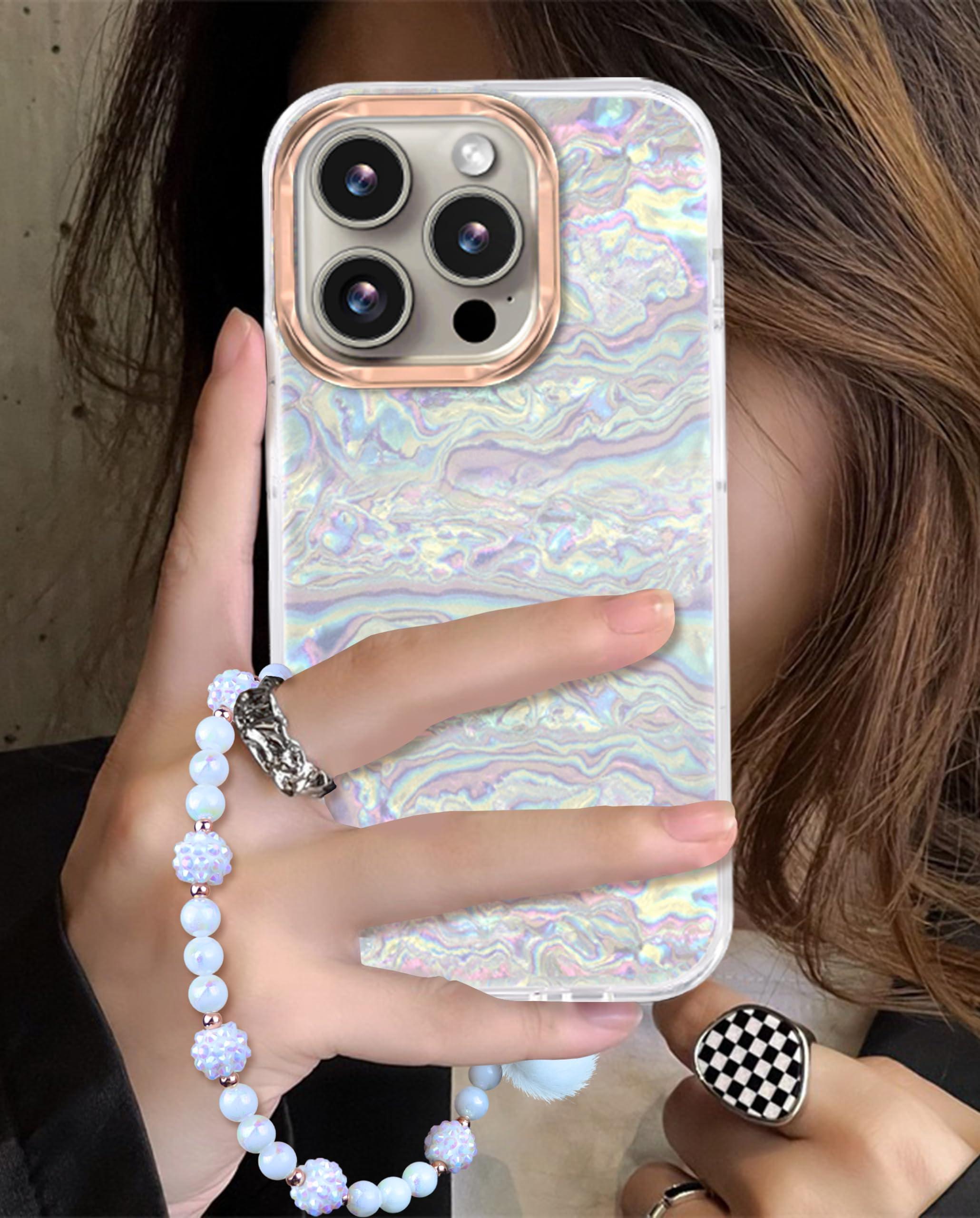 Compatible with iPhone 16 Pro Max Case for Women Girls, Slim Fit Glitter Cute Phone Case for iPhone 16 Pro Max with Pearl Phone Charm Lanyard Wrist Strap, Hard Protective Case 6.7 Inch Shiny White - Image 7