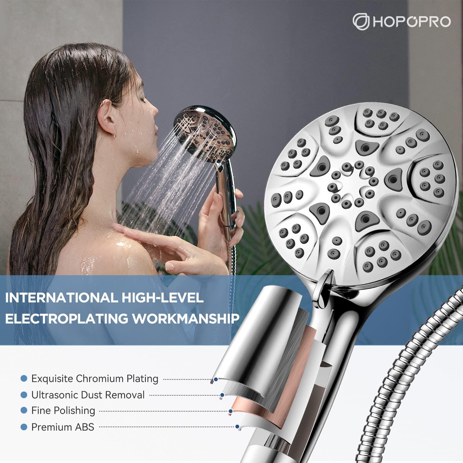 6-Mode High Pressure Handheld Shower Head Set, Consumer Reports Recommended HOPOPRO High Flow Hand Held Showerhead with 59 Inch Hose Bracket Teflon Tape Rubber Washers - Image 2