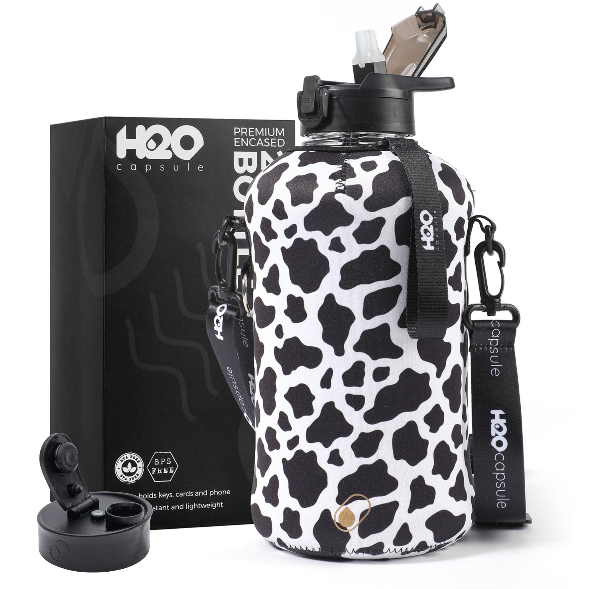 H2O Capsule 2.2L Half Gallon Water Bottle with Storage Sleeve and Covered Straw Lid – BPA Free Large Reusable Drink Container with Handle - Big Sports Jug, 2.2 Liter (74 Ounce)
