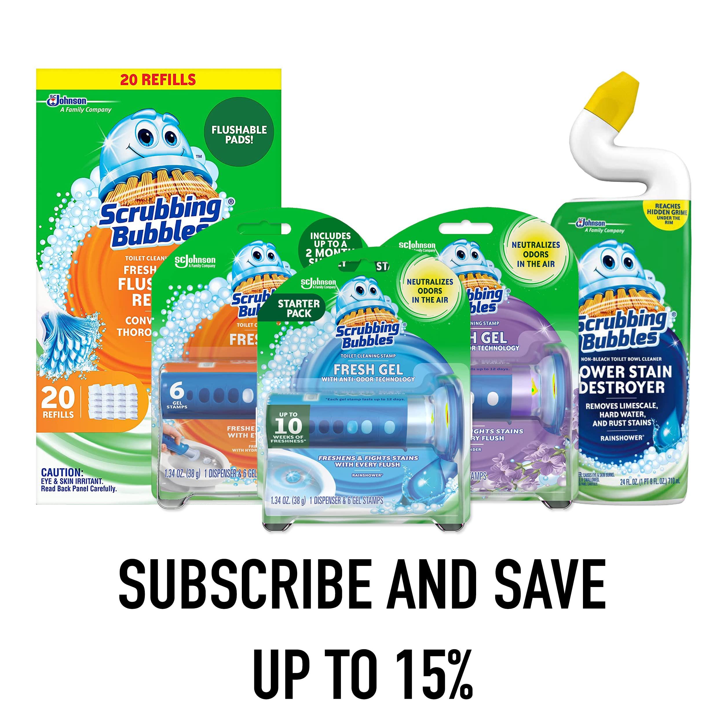 Scrubbing Bubbles Fresh Gel Toilet Bowl Cleaning Stamps, Helps Keep Toilet Clean and Helps Prevent Limescale & Rings, Rainshower Scent, 1 Dispenser with 24 Fresh Gel Stamps - Image 2