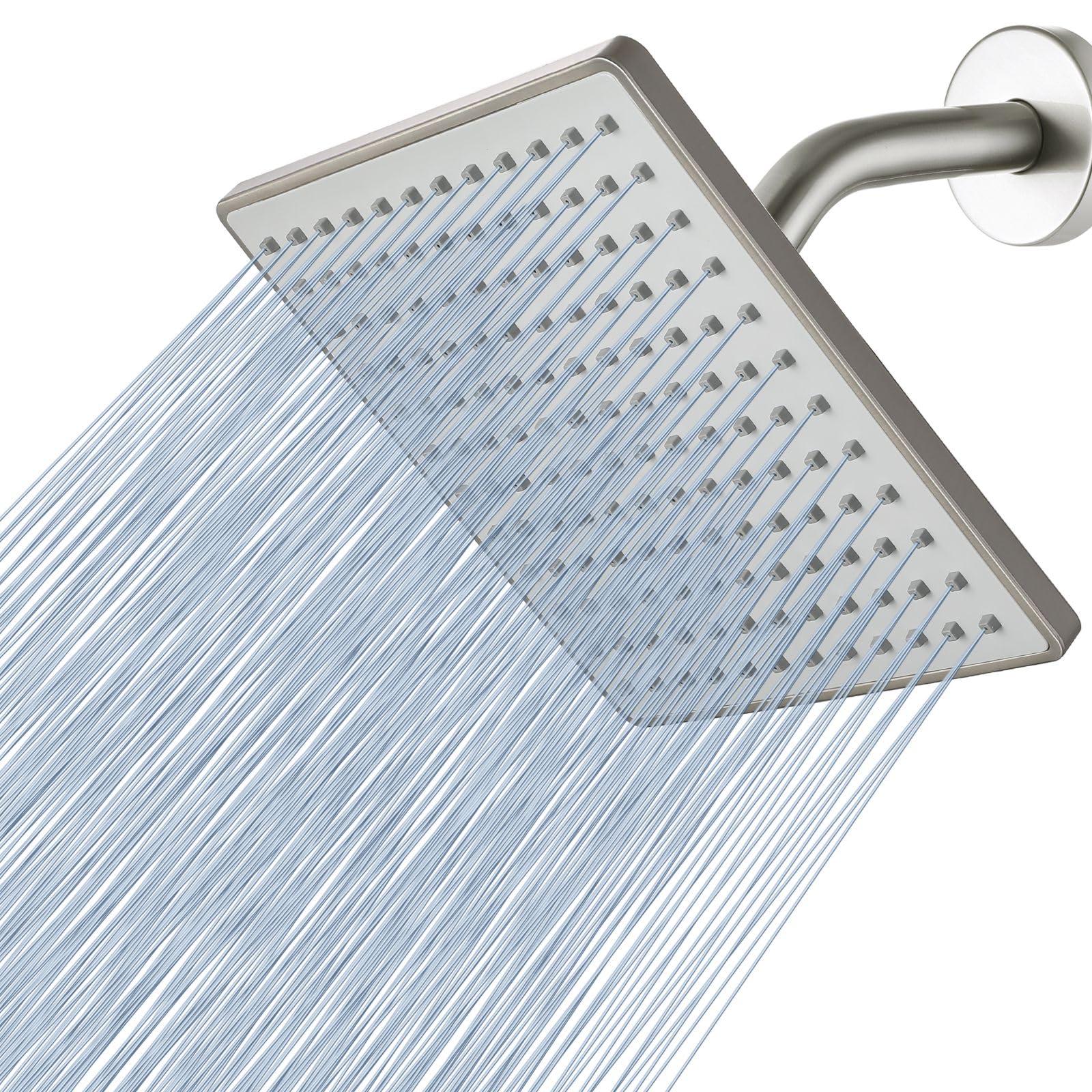Voolan 8" Rain Shower Head - Luxury Modern Look - The Adjustable Replacement For Your Bathroom Showerhead - Square High Flow Rainfall Showers (Brushed Nickel)