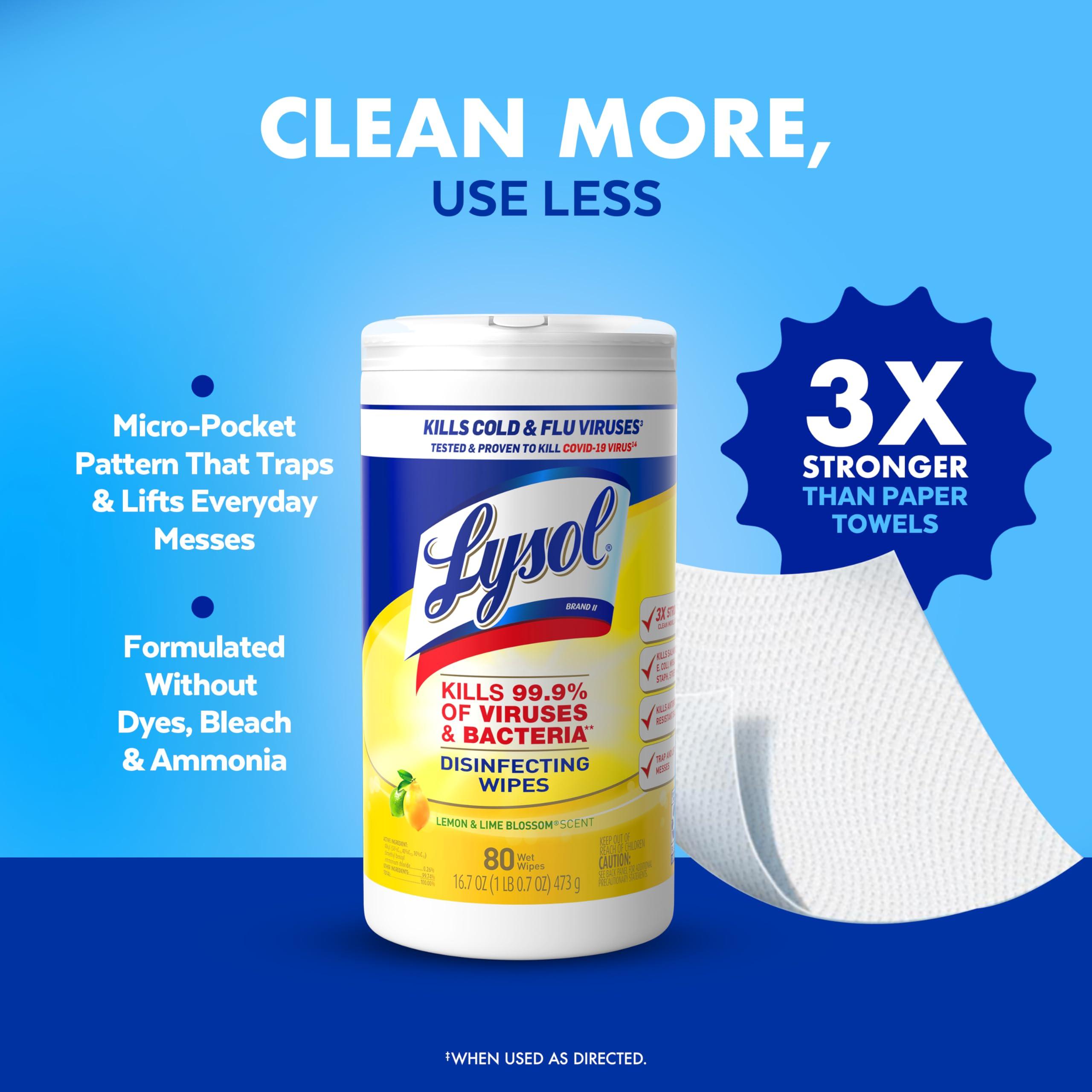 Lysol Disinfectant Wipes Multi-Surface Antibacterial Cleaning Wipes For Disinfecting and Cleaning Lemon and Lime Blossom 80 Count (Pack of 2) - Image 6