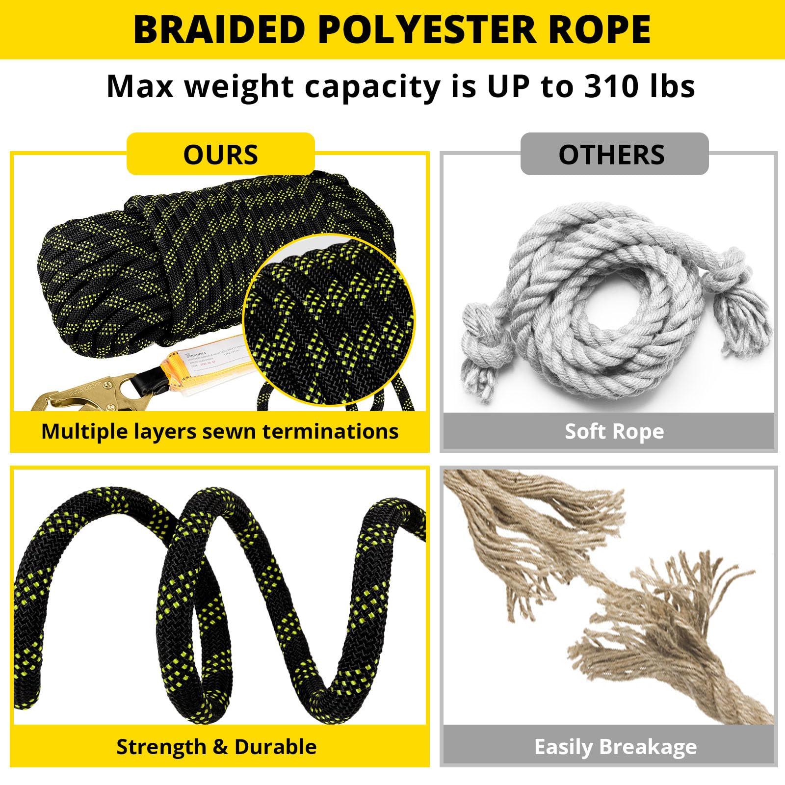 TRSMIMA Rope Harness Safety Lanyard：50ft Vertical Roofing Rope With Grab Snap Hooks Shock Absorber - Fall Protection Tree Climbing Line Kit Heavy Duty Roof Safety Equipment ANSI CE - Image 4