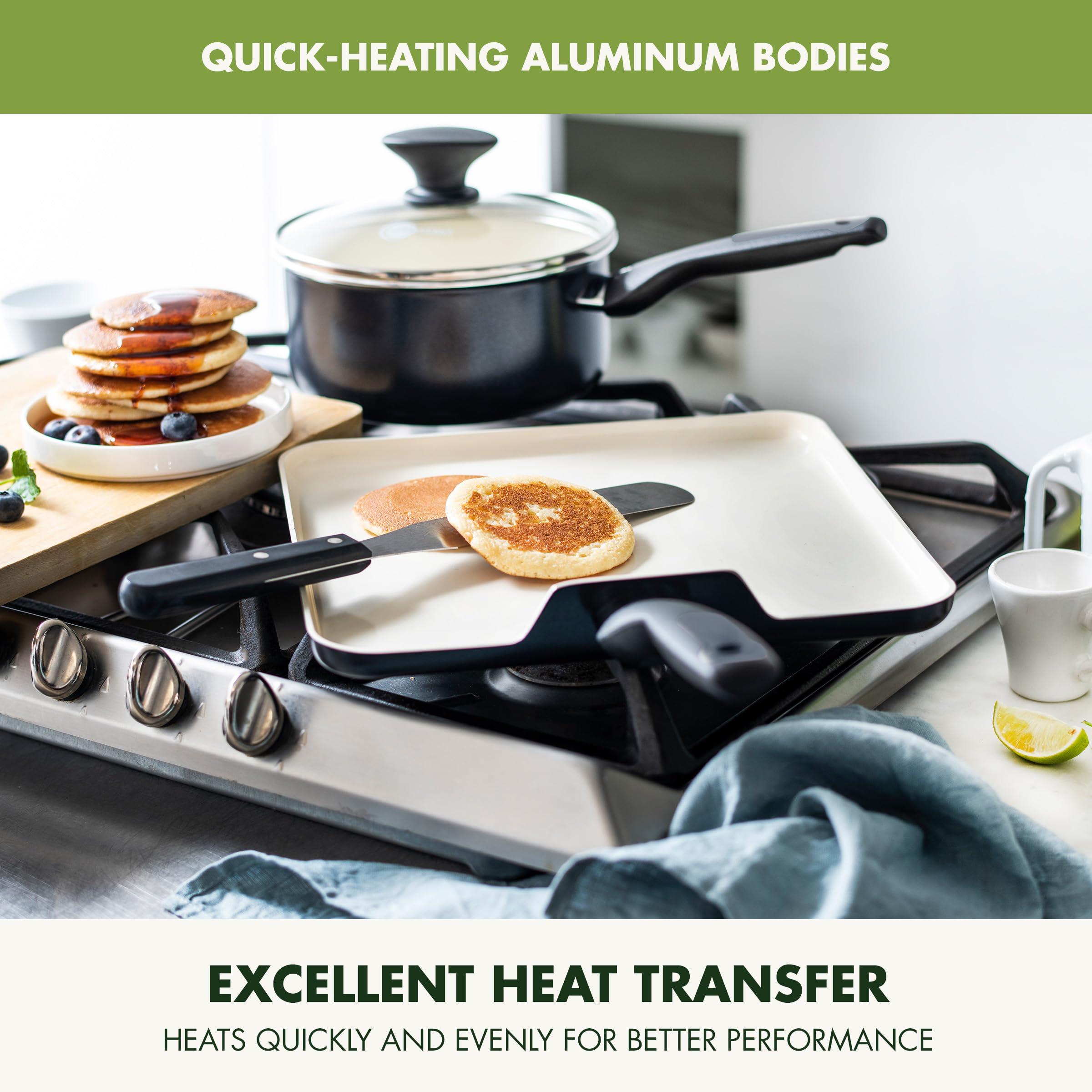 GreenPan Rio 11" Square Griddle Pan, Ceramic Nonstick Cookware, PFOA and PFAS-Free, Stay-Cool Bakelite Handle, Black - Image 2