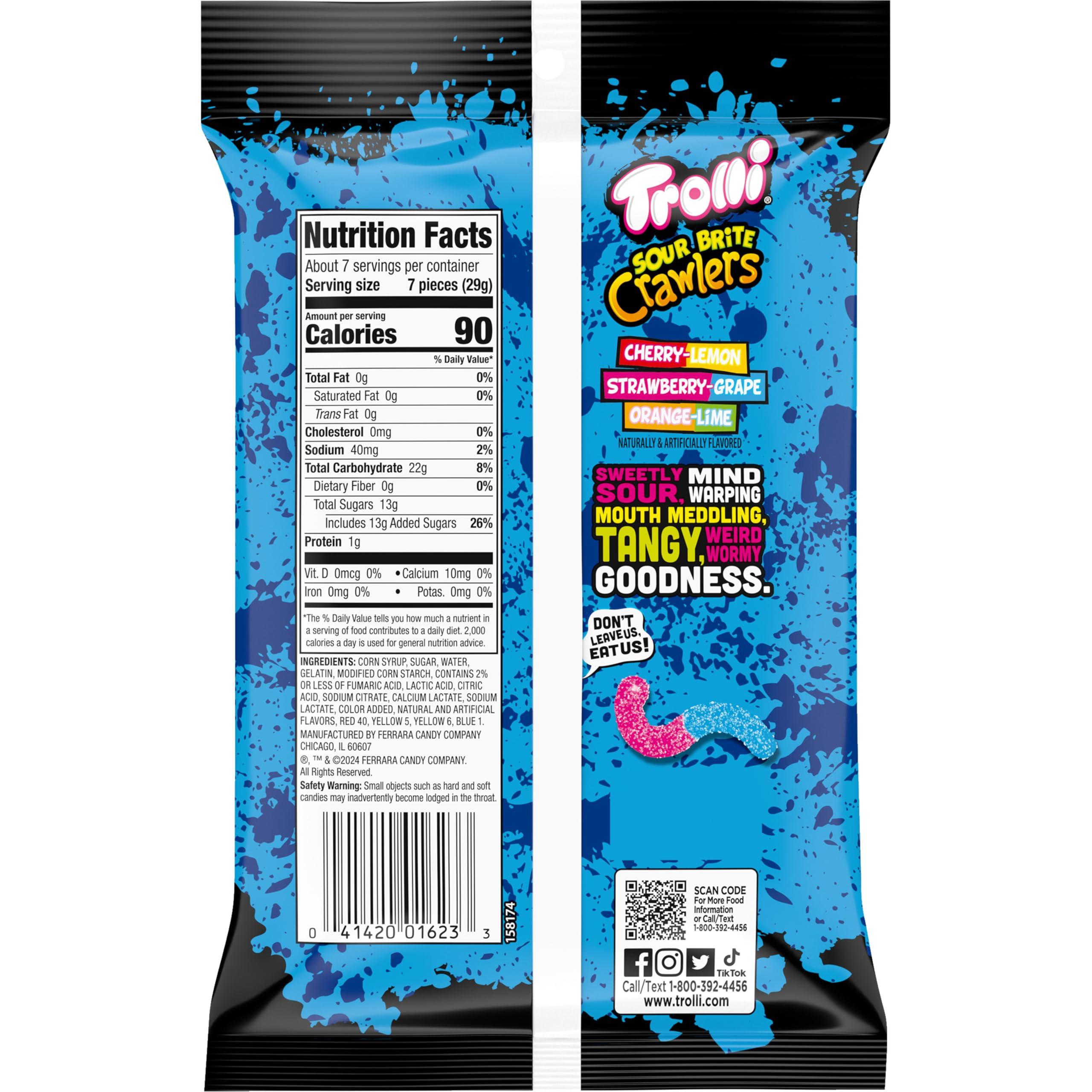 Trolli Sour Brite Crawlers, Candy, Cherry-Lemon, Strawberry-Grape & Orange-Lime, Sweet and Sour, Gummy Worms, 7.2 oz - Image 9