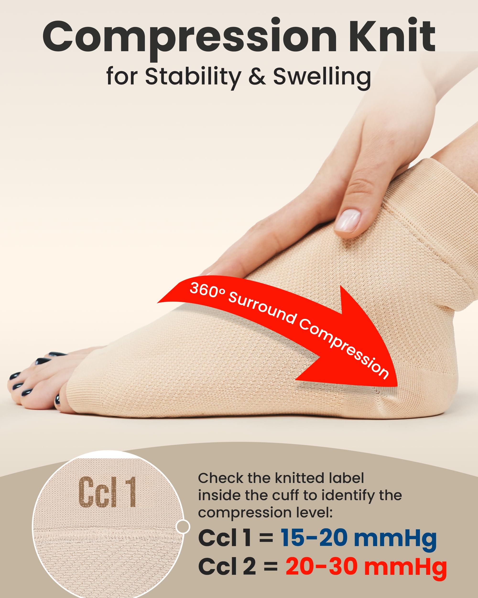 KEMFORD Ankle Compression Sleeve - Plantar Fasciitis Braces - Open Toe Compression Socks for Swelling, Sprain, Neuropathy, Foot Arch Support for Men and Women - 20-30mmhg, L, Beige - Image 4