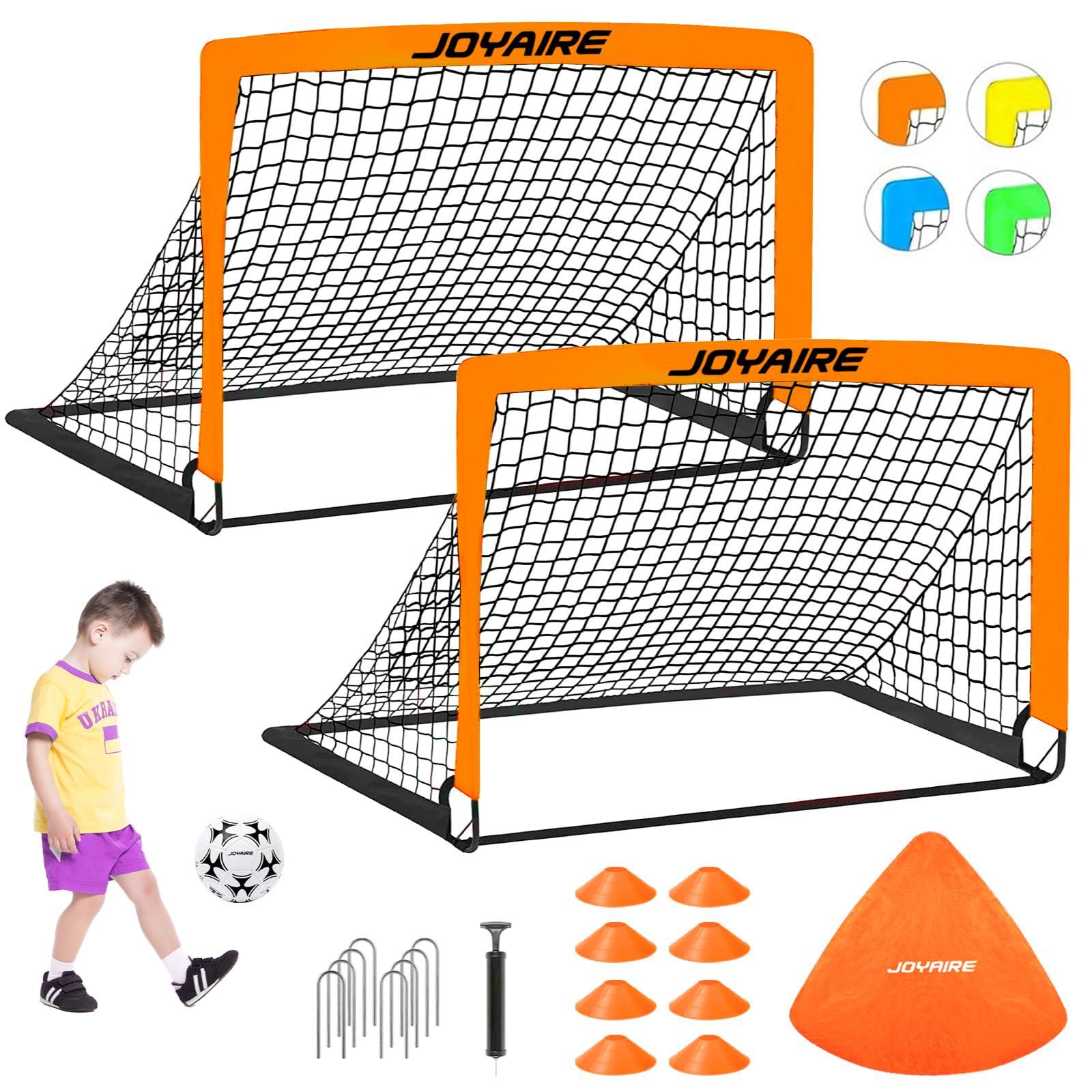 Kids Soccer Goals for Backyard Set, Portable Toddler Soccer Goal 2 of 4x3 ft, 6x4 ft, 7x5 ft, Soccer Training Equipment, Pop Up Soccer Net Kit with Size 4 Soccer Ball, Youth Games, Outdoor Sports Play
