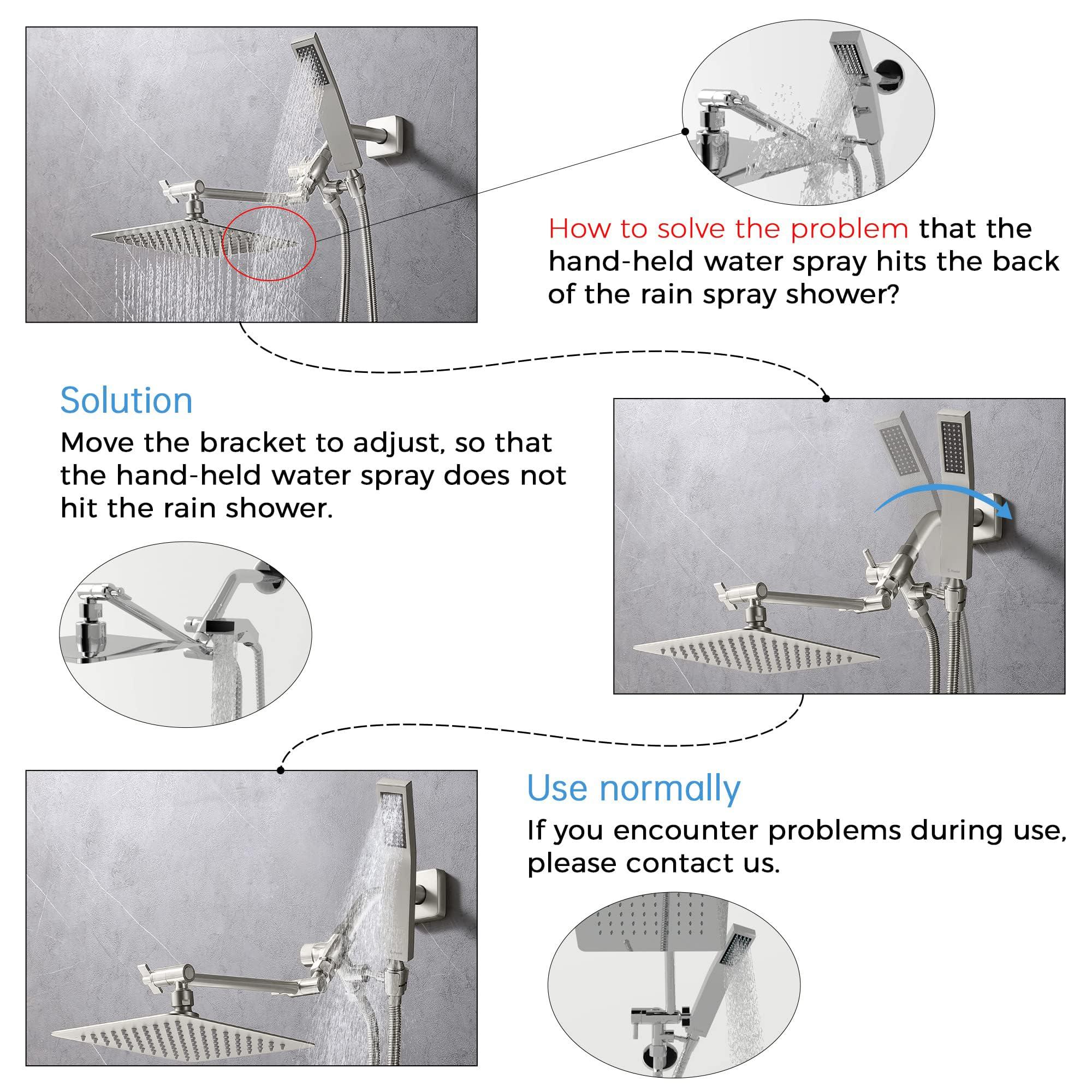 G-Promise All Metal 8 Inch Dual Square Shower Head with Handheld Combo, Rain Shower Head, Adjustable Extension Arm, Smooth 3-Way Diverter, 71 Inch Extra Long Hose - A Bathroom Upgrade (Brushed Nickel) - Image 5