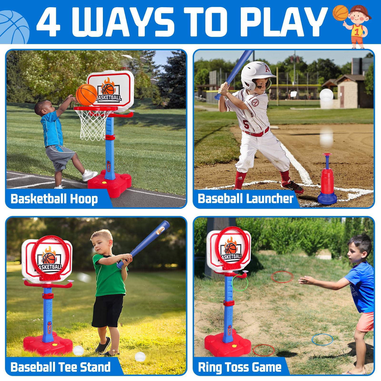 Tsomtto 4 in 1 Kids Basketball Hoop & T Ball Set Indoor Outdoor Toys for Toddlers 1-3 Adjustable Toddler Pool Basketball Hoop Goal Sports Outside Play Toys for 1 2 Year Old Boys Girls Birthday Gifts - Image 5