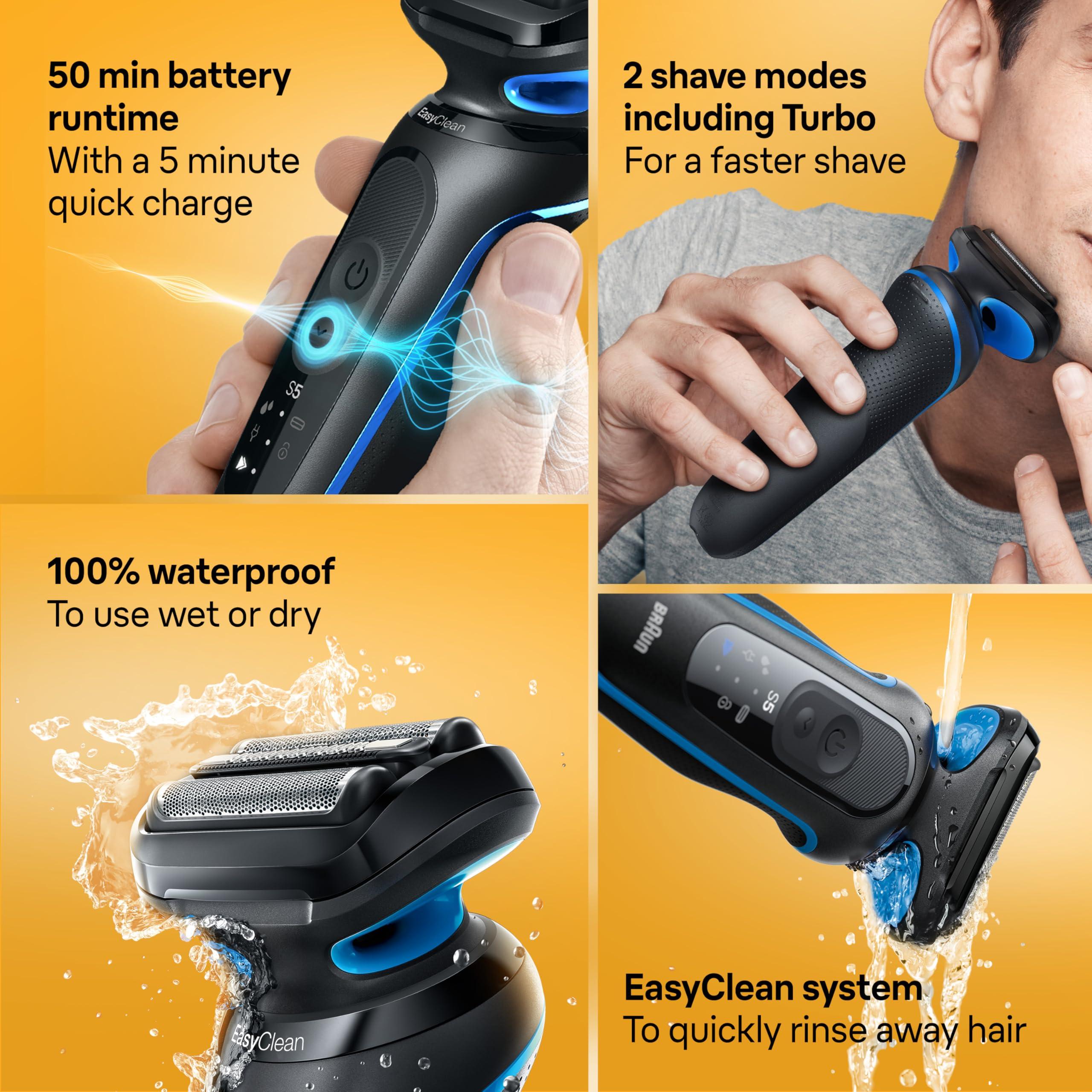 Braun Electric Shaver for Men, Series 5 5150cs, Wet & Dry Shave, Turbo Shaving Mode, Foil Shaver, with Beard Trimmer, Body Groomer and Charging Stand, Blue - Image 3