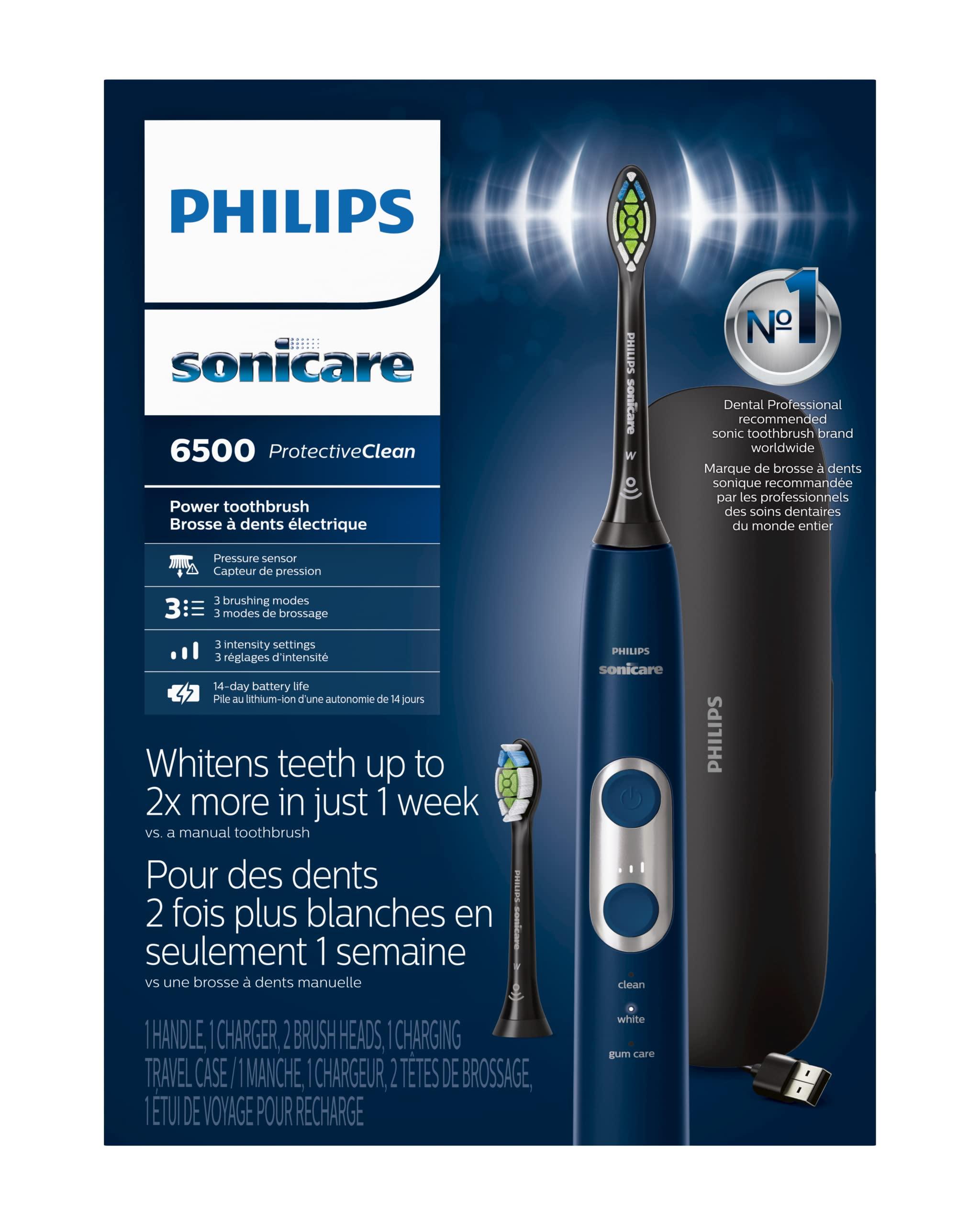 Philips Sonicare ProtectiveClean 6500 Rechargeable Electric Toothbrush, with Pressure Sensor, 3 Cleaning Modes, SmarTimer and QuadPacer, 14-Day Battery Life, Charging Travel Case, Navy Blue, HX6462/07 - Image 8