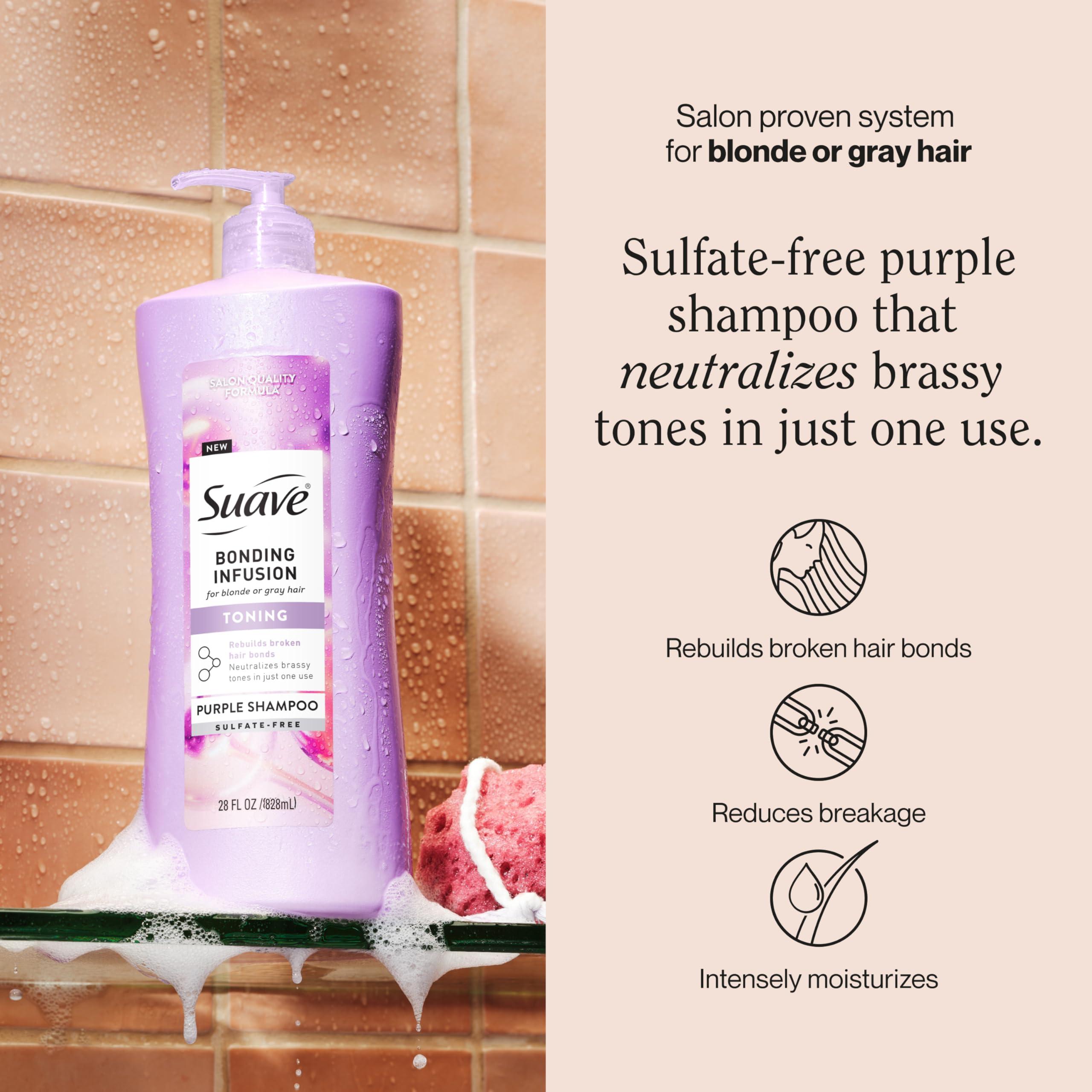 Suave Bonding Infusion Purple Toning Shampoo, for Neutralizing Brassy Tones in Blonde or Gray Hair & Repairing Broken Hair Bonds, 28oz Pump, 4 Pack - Image 2