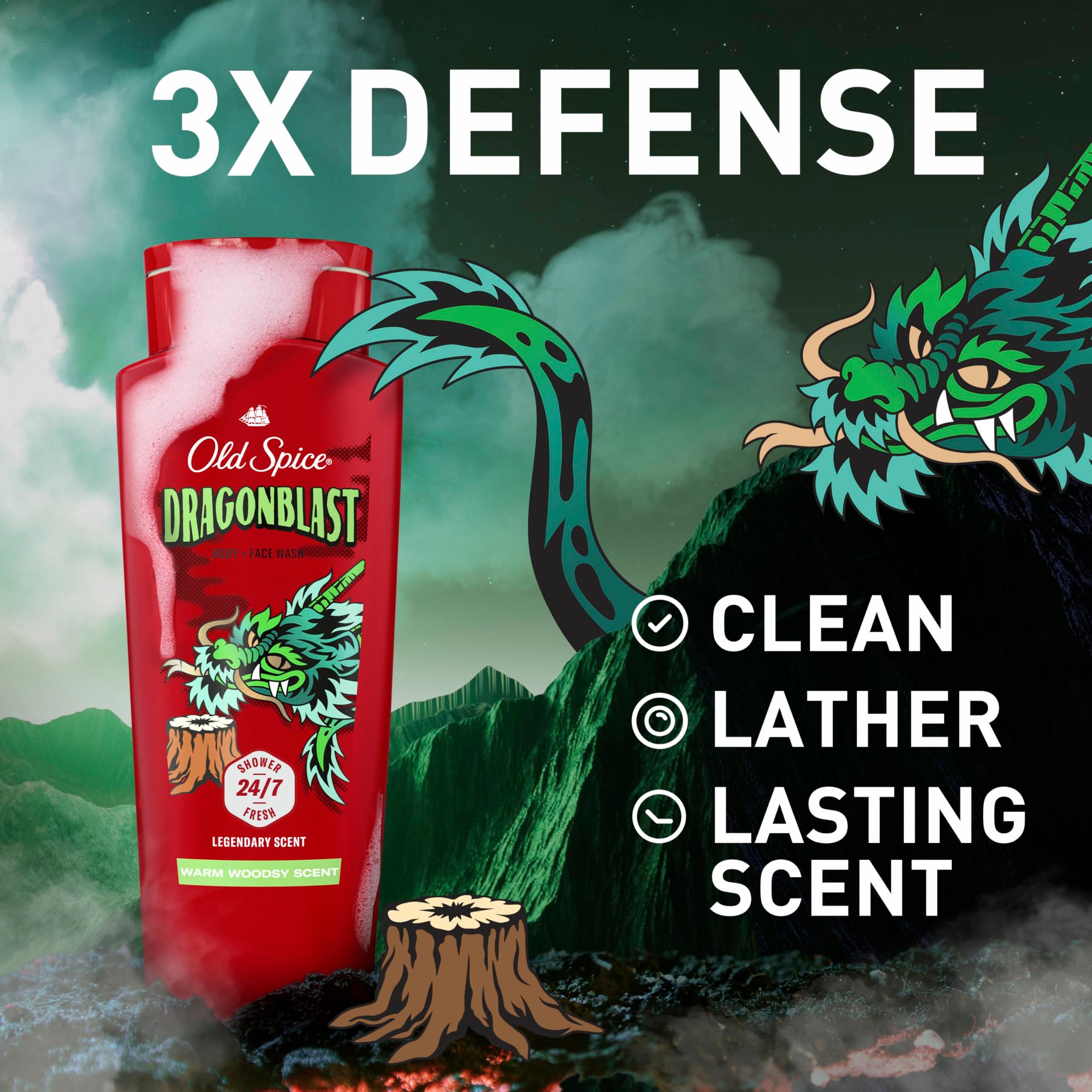 Old Spice Cleansing Body Wash for Men, 3X Defense, 24/7 Shower Fresh with Lasting Scent, 2-in-1 Body & Face Wash, Dragonblast Scent, 24 oz (Pack of 4) - Image 2