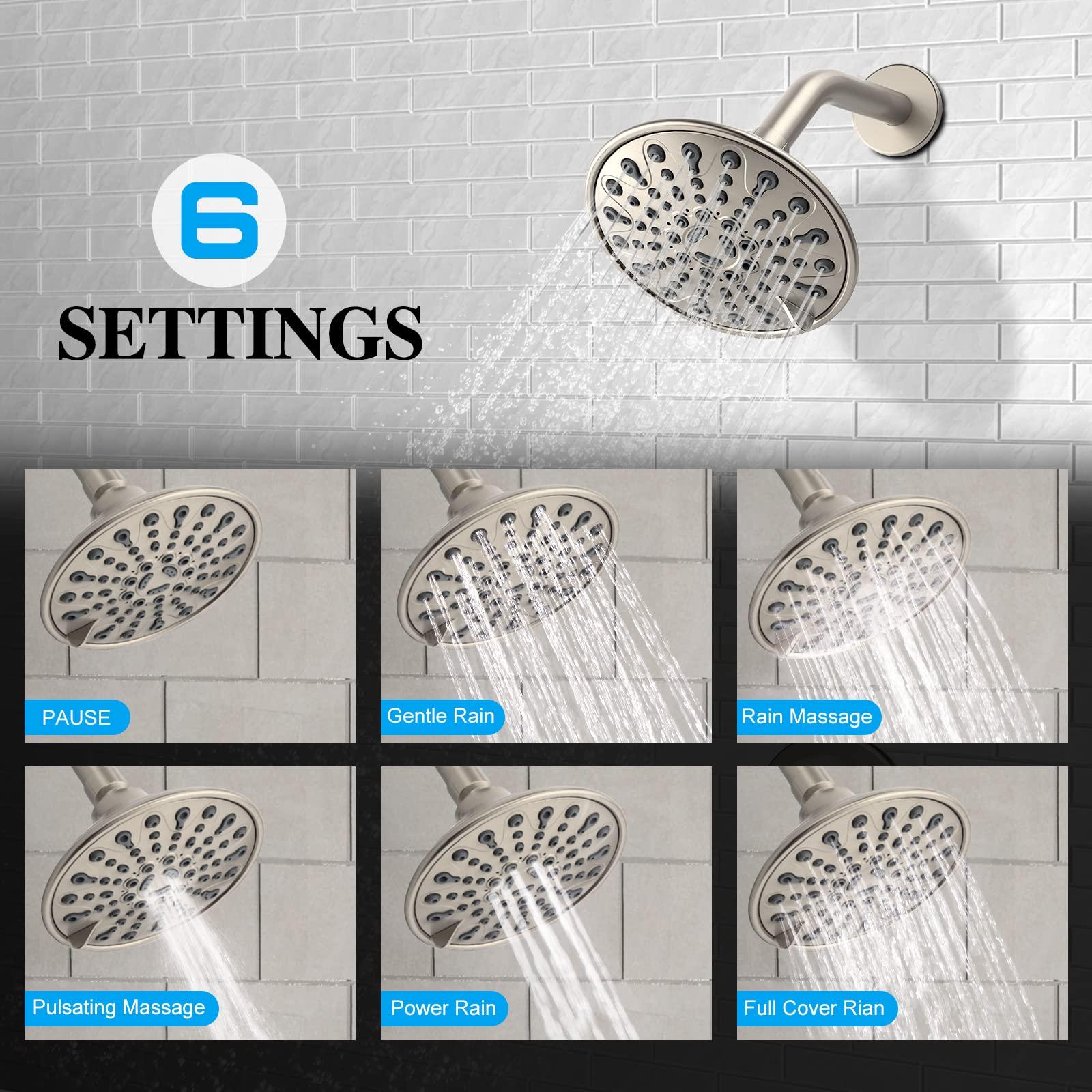 Brushed Nickel Shower Faucet Set, EMBATHER Shower Fixtures with 6 Inch Rainfall Shower Head, Single Handle Control Shower Valve and Trim Kit - Image 4
