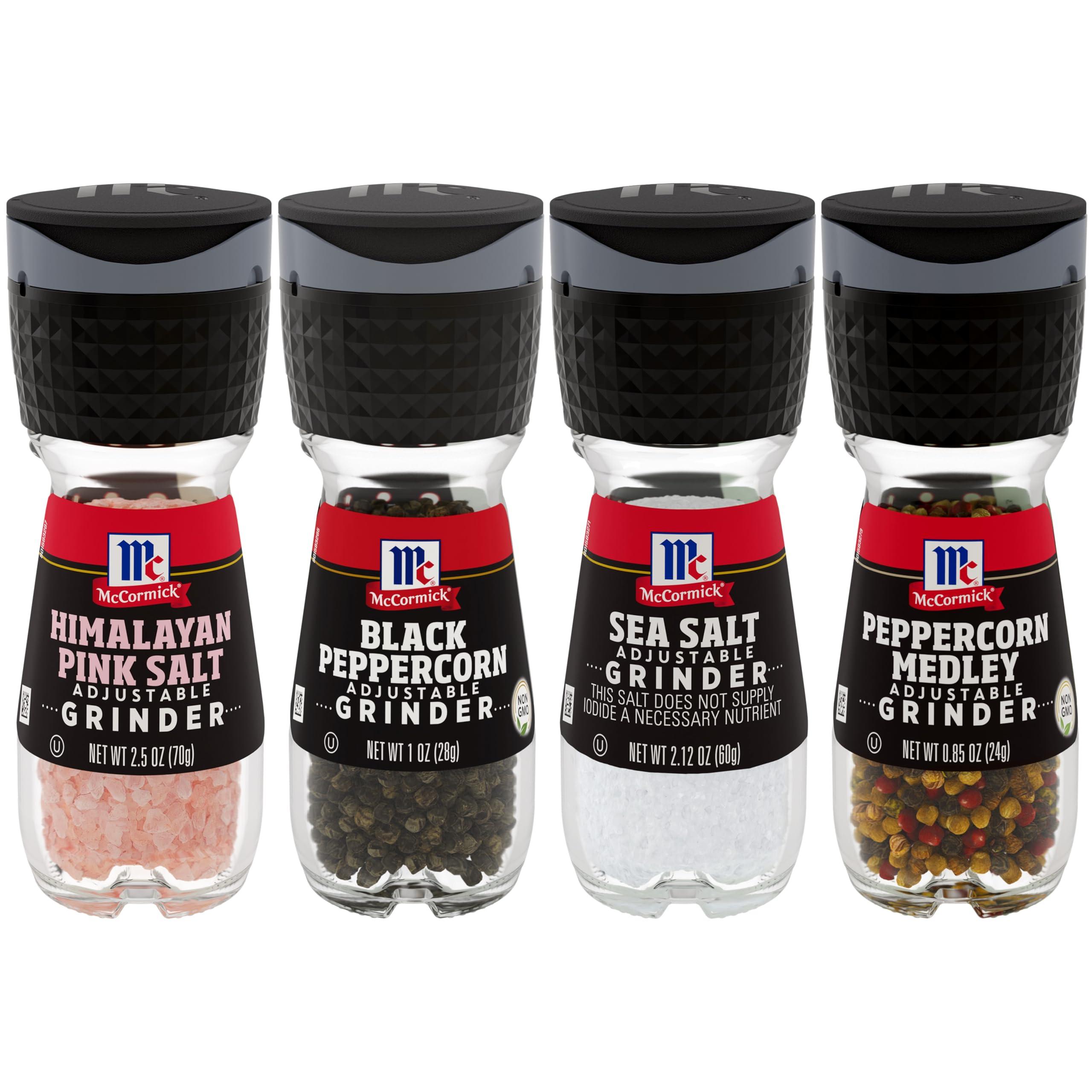 McCormick Salt & Pepper Grinder Variety Pack, Himalayan Pink Salt, Sea Salt, Black Peppercorn, and Peppercorn Medley, 6.47 oz