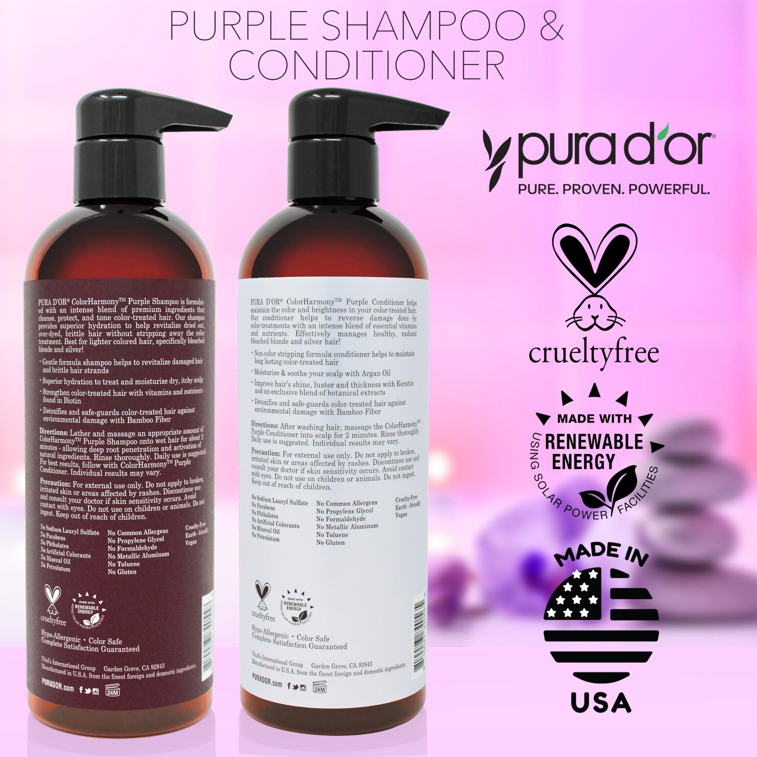 PURA D'OR Purple Shampoo & Conditioner (16oz x 2) ColorHarmony Biotin Set For Bleached, Blonde, Silver & Color Treated Hair - Keratin, Bamboo Fiber, No Sulfates - Men & Women - Image 7