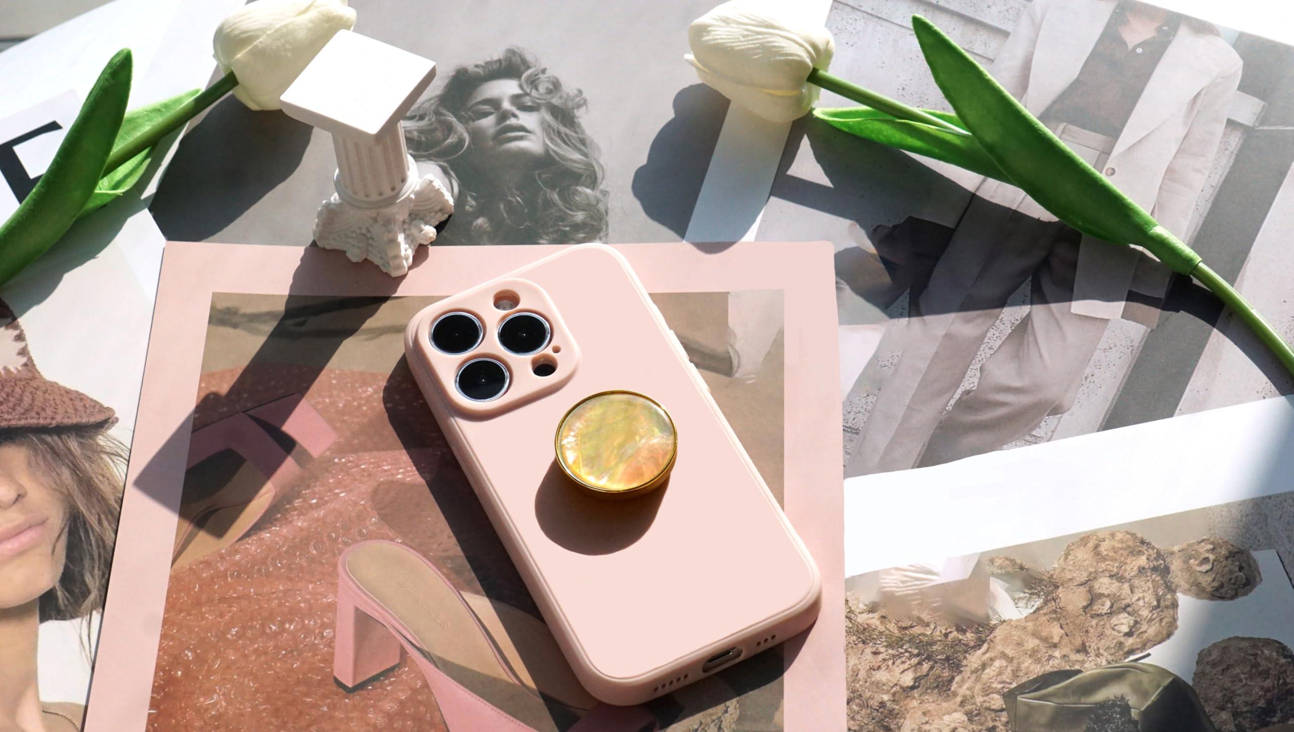 Cute Natural Abalone Shell Round Design Foldable Phone Handle, Phone Accessory for Smartphones or Tablets (Adhesive, White Abalone Shell) - Image 3