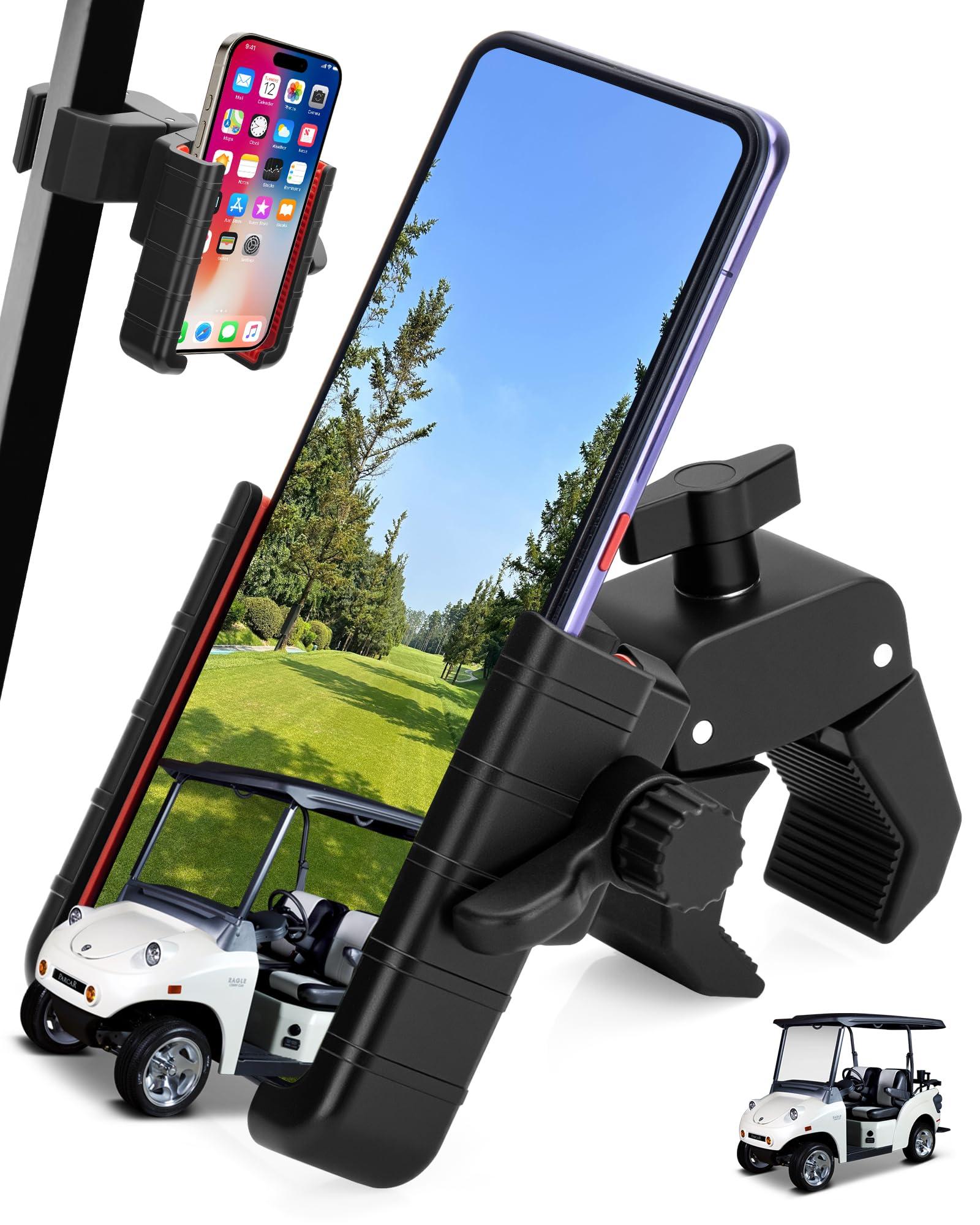 Golf Cart Phone Holder for EZGO Club Car Yamaha, Universal Phone Mount Compatible with iPhone Galaxy Google Pixel All Smartphones, Upgraded Golf Cart Accessories Fit Big Phones and Thick Phone Cases