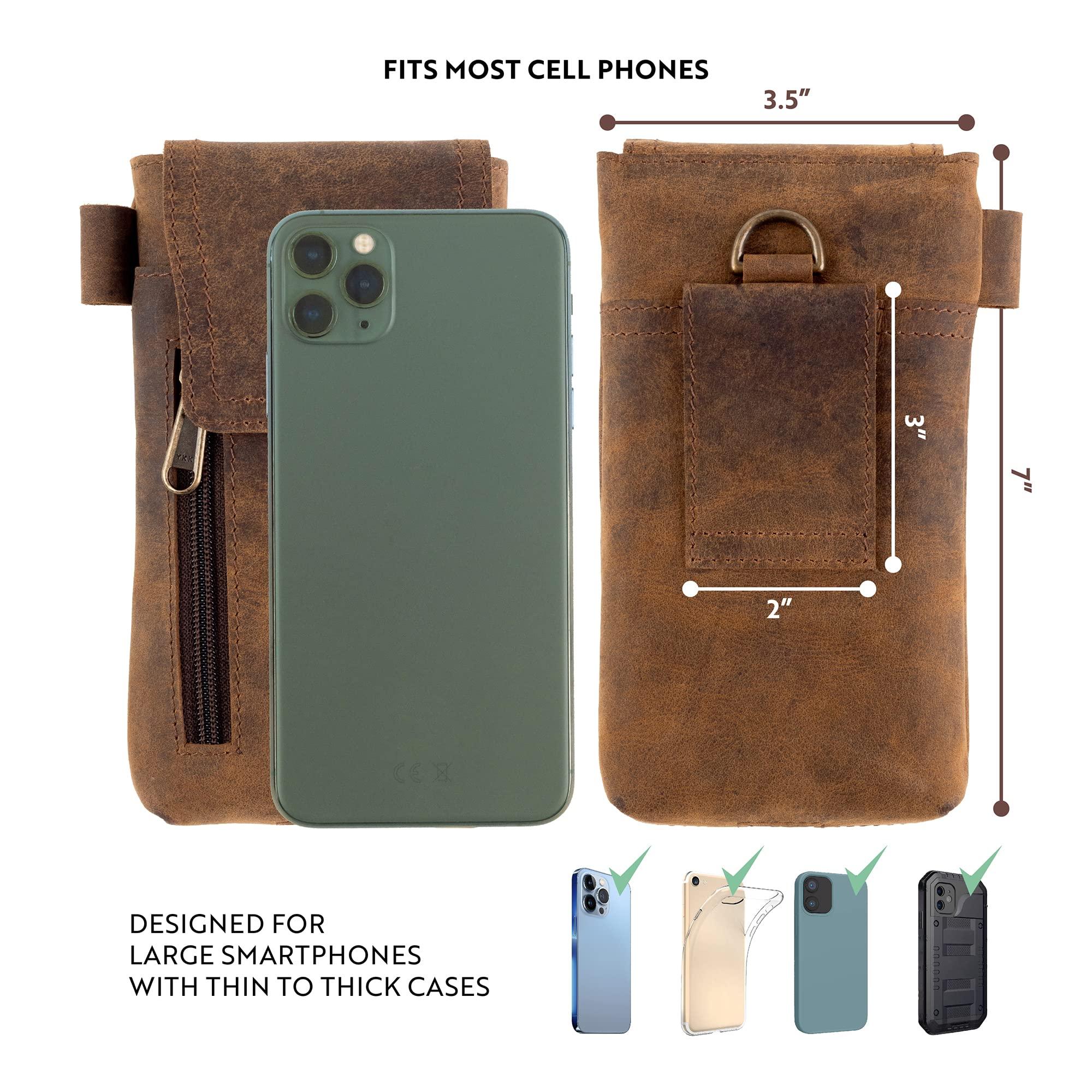 Moonster Leather Cell Phone Holster Genuine Full-Grain Buffalo Leather Secure & Durable Phone Belt Holder - 7'H x 3.5" W - Image 2