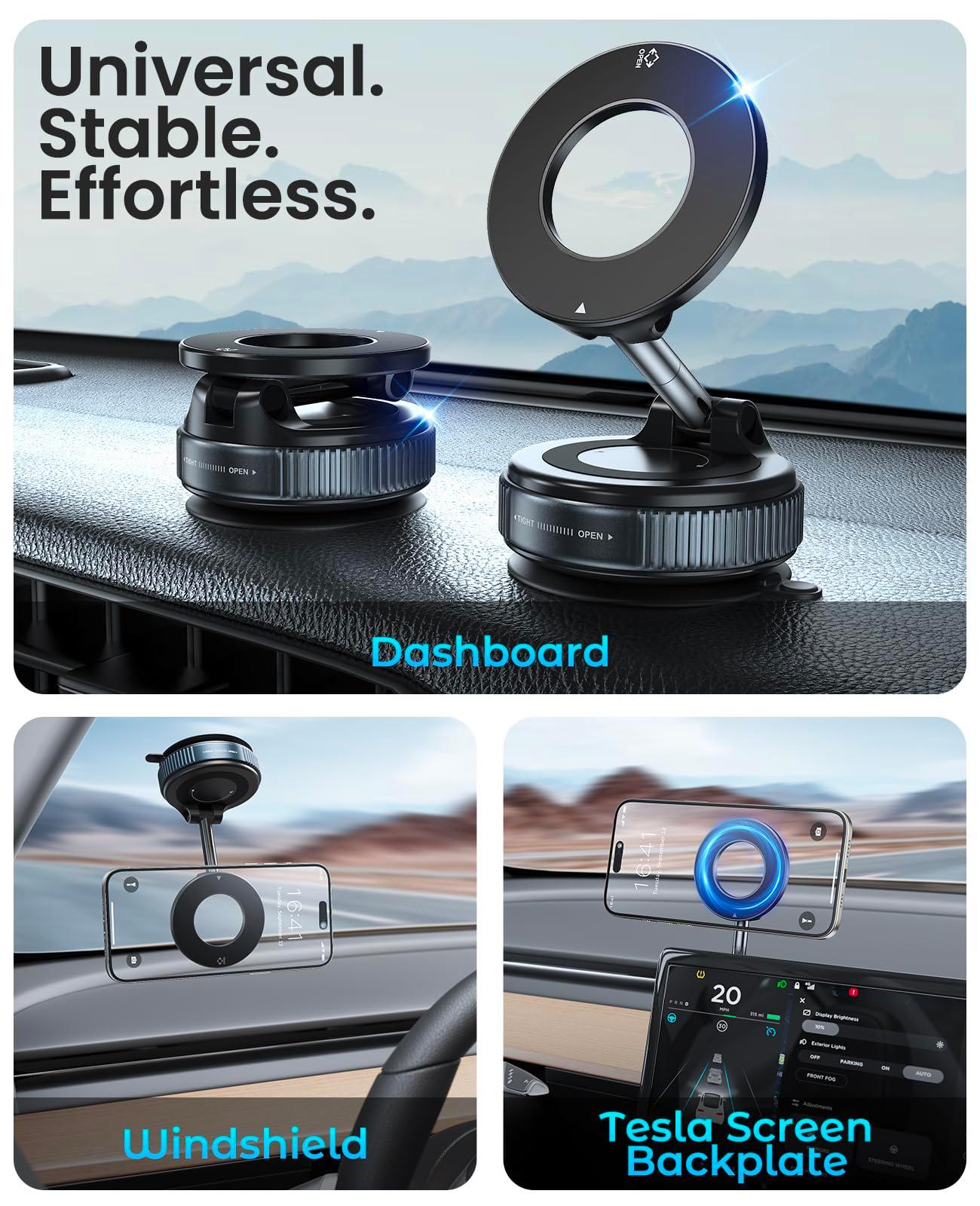 Jononser Vacuum Magnetic Suction Cup Phone Mount for Magsafe, 360° Adjustable Magnetic Phone Holder, Pocket Size Foldable Portable Cell Phone Holders for Your Car for All Smartphones & All Car Models - Image 2