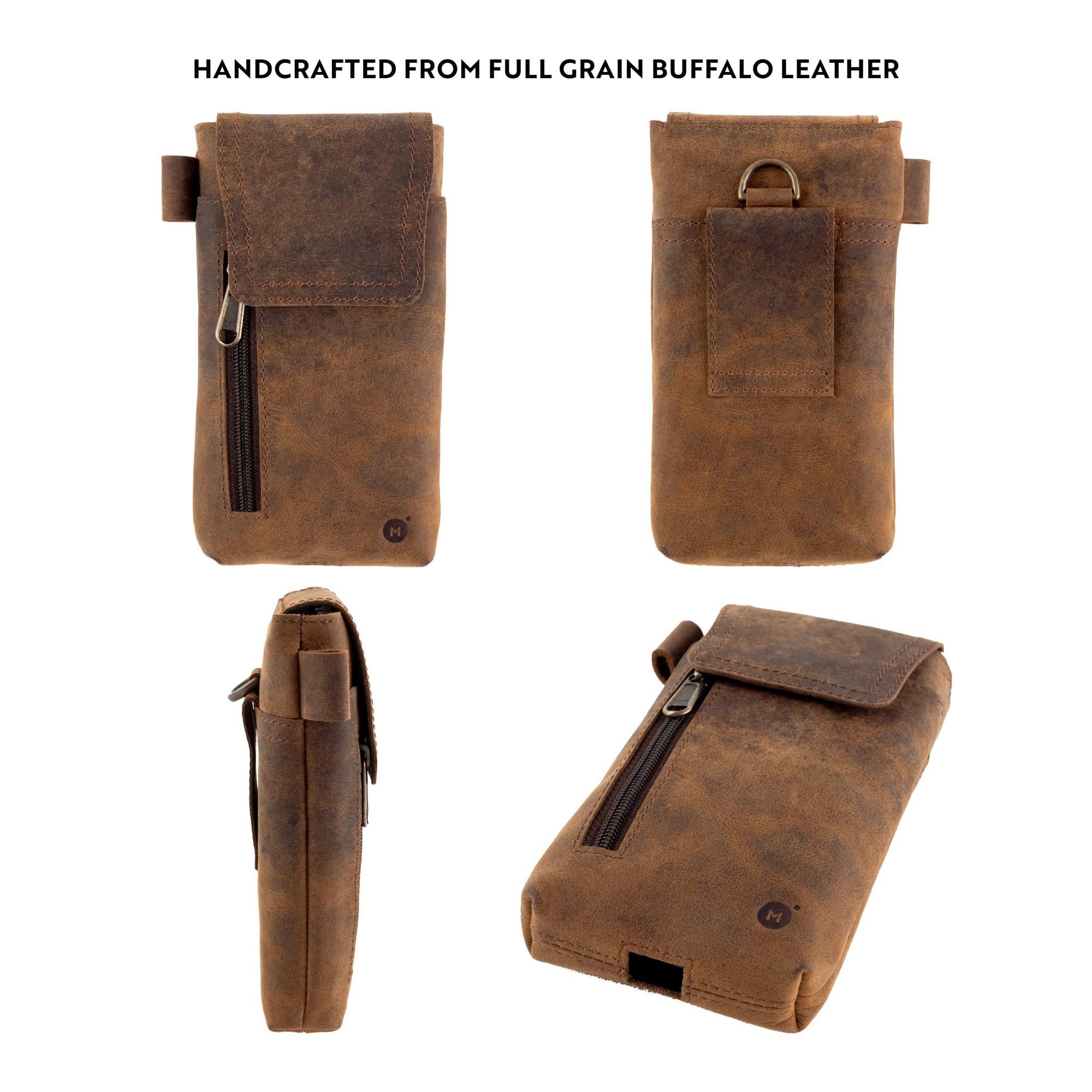 Moonster Leather Cell Phone Holster Genuine Full-Grain Buffalo Leather Secure & Durable Phone Belt Holder - 7'H x 3.5" W - Image 4