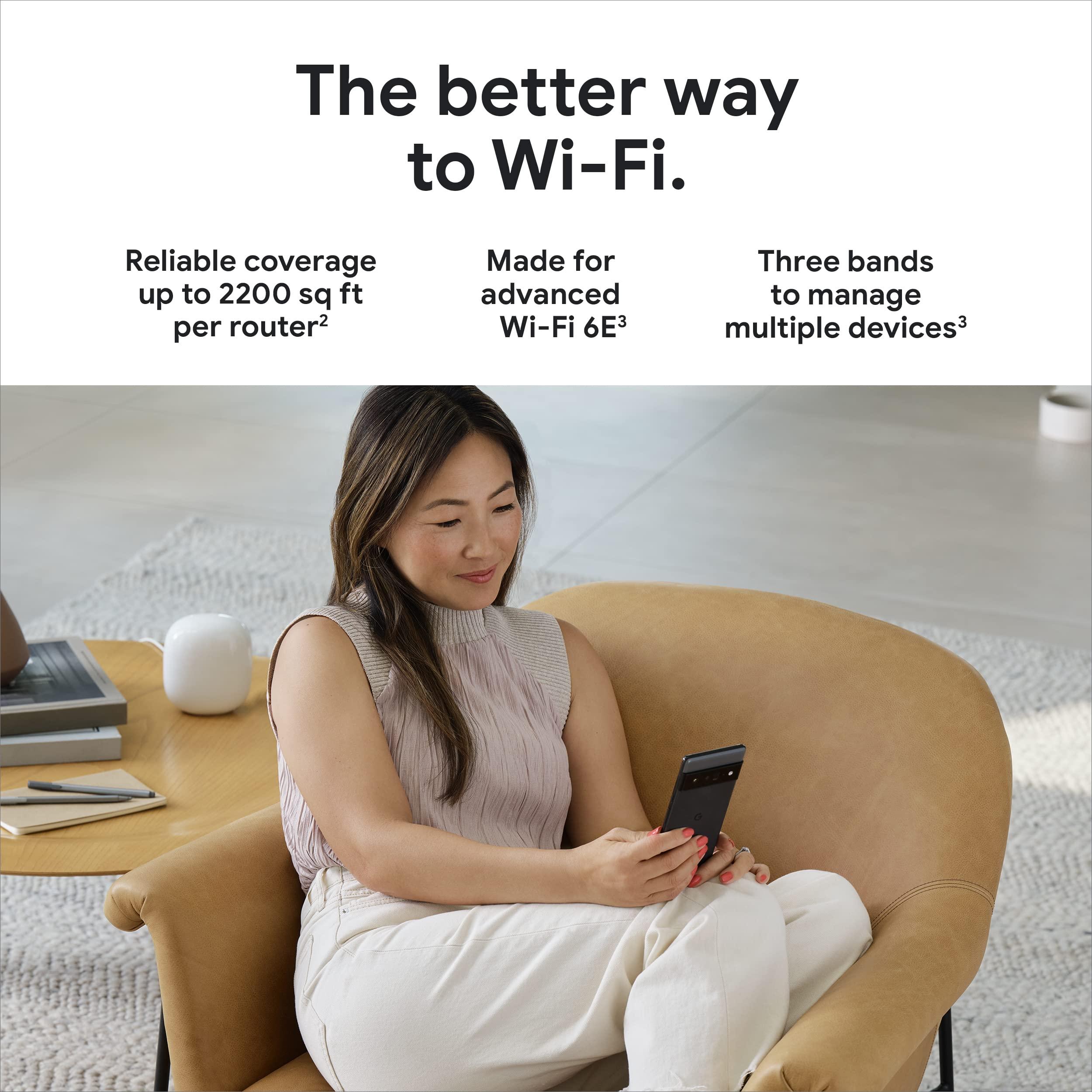 Google Nest WiFi Pro - 6E - Reliable Home Wi-Fi System with Fast Speed and Whole Home Coverage - Mesh Router - 3 Pack - Snow - Image 2