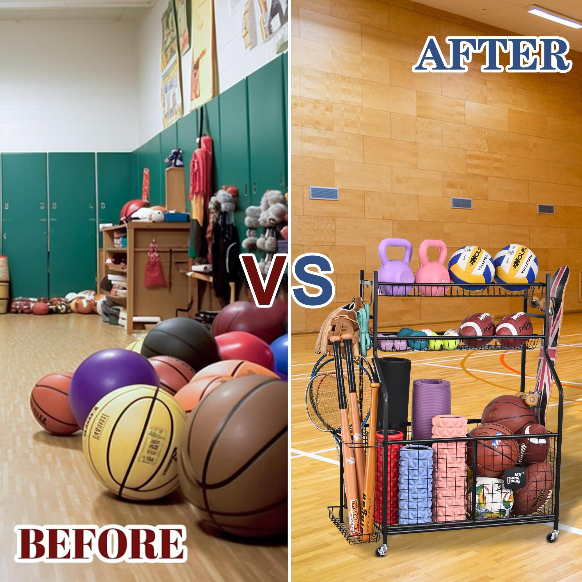 Mythinglogic Sports Equipment Garage Organizer,Garage Ball Storage for Sports Gear and Toys, Rolling Ball Cart with Wheels for Indoor/Outdoor Use - Image 6
