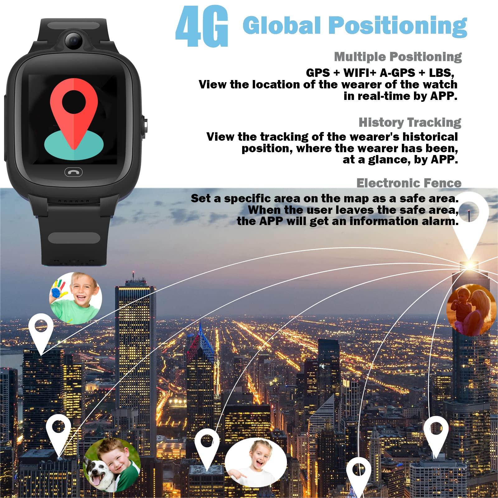 Kids Elderly 4G GPS Smart Watch Global Version Waterproof Real-Time Tracking Phone Video Call and Text SOS Emergency Alarm Voice Message Camera Geo-Fence Pedometer Anti-Lost GPS Tracker Birthday - Image 2