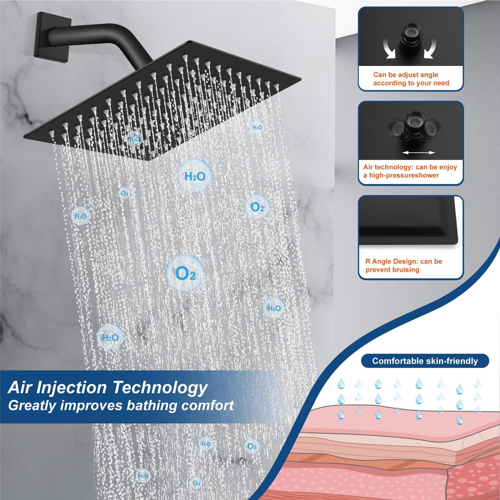 Midanya Rain Shower System Tub Shower Faucet Set Square Rainfall Head with Handheld Sprayer and Waterfall Tub Spout Rough-in Valve Included,8 Inch Matte Black - Image 8