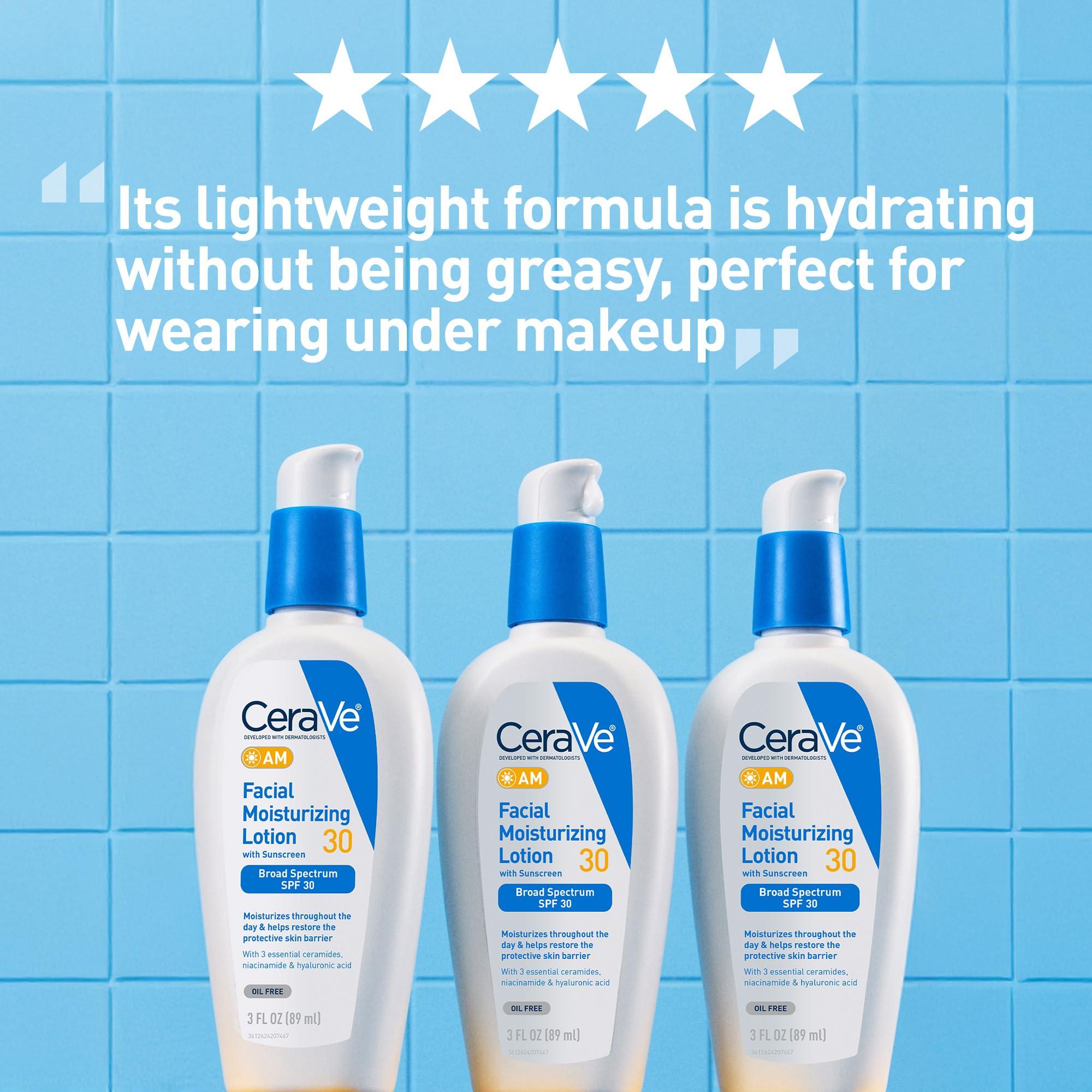 CeraVe AM Facial Moisturizing Lotion with SPF 30, Oil-Free Face Moisturizer with SPF, Formulated with Hyaluronic Acid, Niacinamide & Ceramides, Non-Comedogenic, Broad Spectrum Sunscreen, 3 Ounce - Image 5