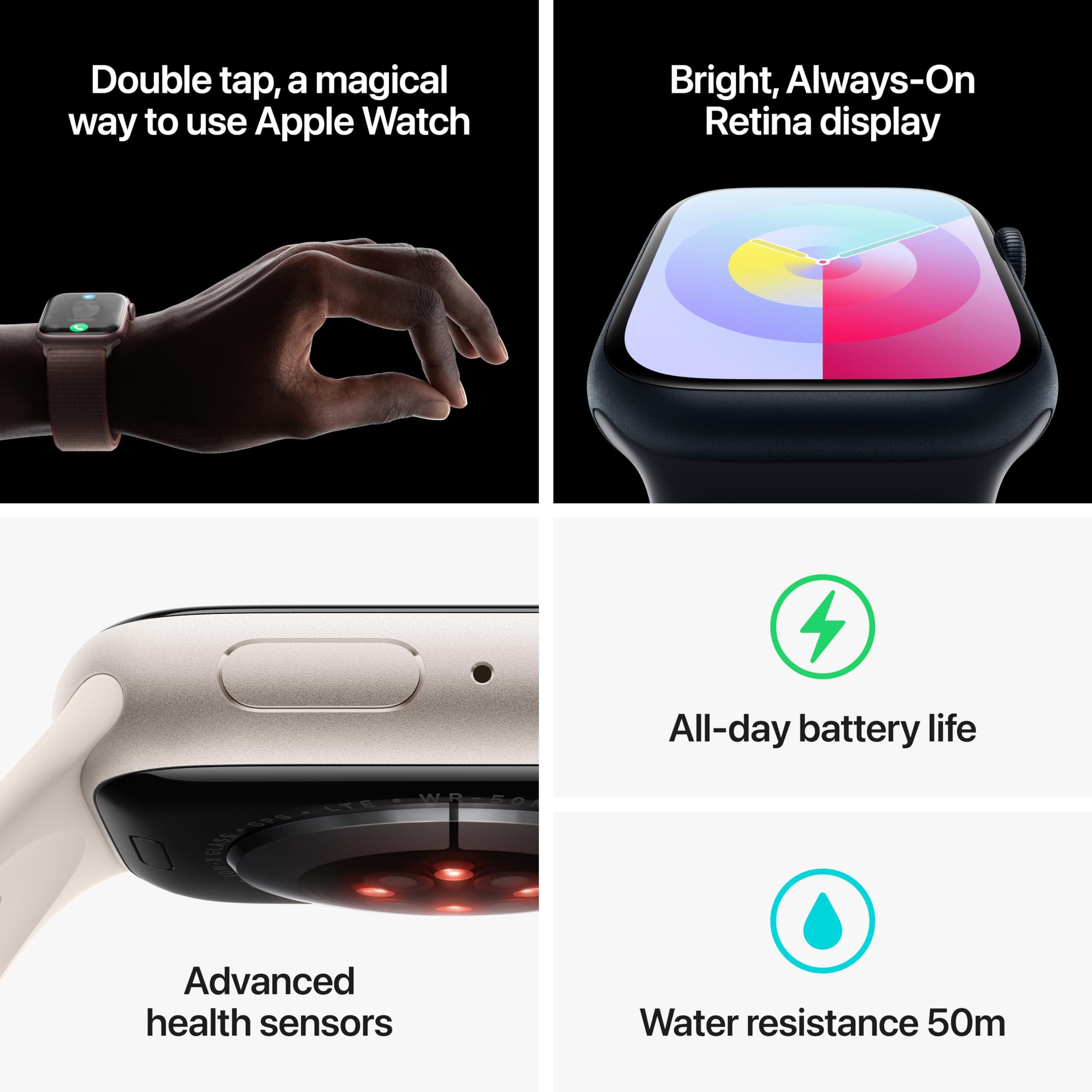 Apple Watch Series 9 [GPS + Cellular, 45mm] - Aluminum Silver Case with Storm Blue Sport Band, M/L - Image 5