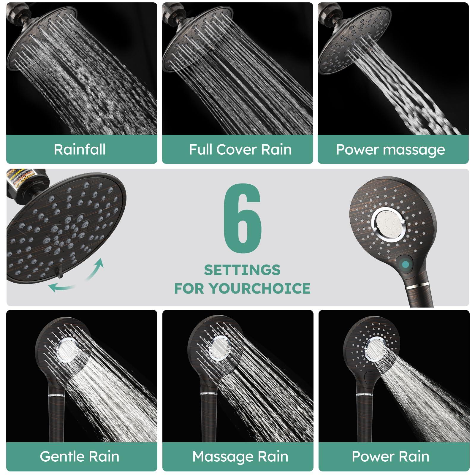 SunCleanse Shower System - 8 Inch Dual Filtered Rainfall Shower Head Combo - High Pressure 3 Spray Mode Showerhead-Included Rough in Valve and Trim Kit - Oil Rubbed Bronze - Image 5