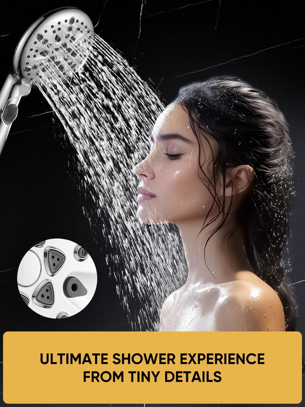 Cobbe High Pressure 9 Functions Shower Head with handheld - Luxury Modern Chrome Look, Built-in Power Spray to Clean Corner, Tub and Pets, Stainless Steel Hose Adjustable Bracket, Chrome - Image 3