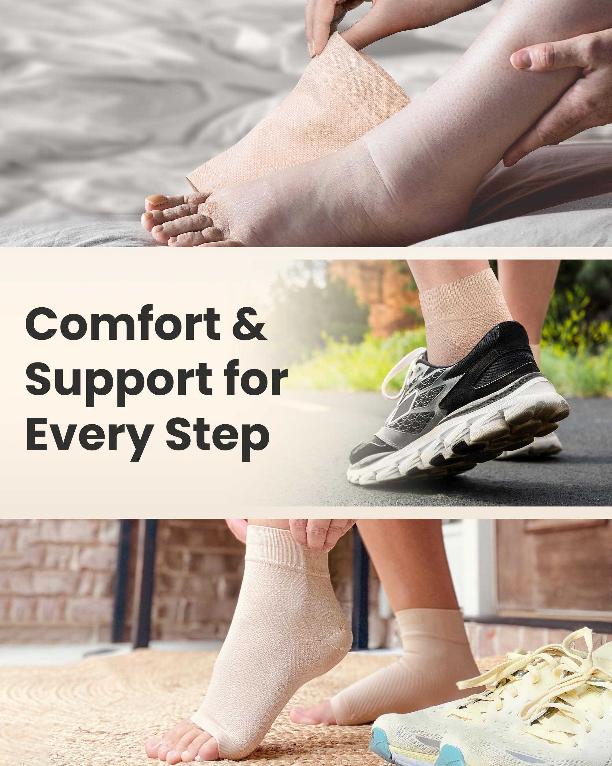 KEMFORD Ankle Compression Sleeve - Plantar Fasciitis Braces - Open Toe Compression Socks for Swelling, Sprain, Neuropathy, Foot Arch Support for Men and Women - 20-30mmhg, L, Beige - Image 6