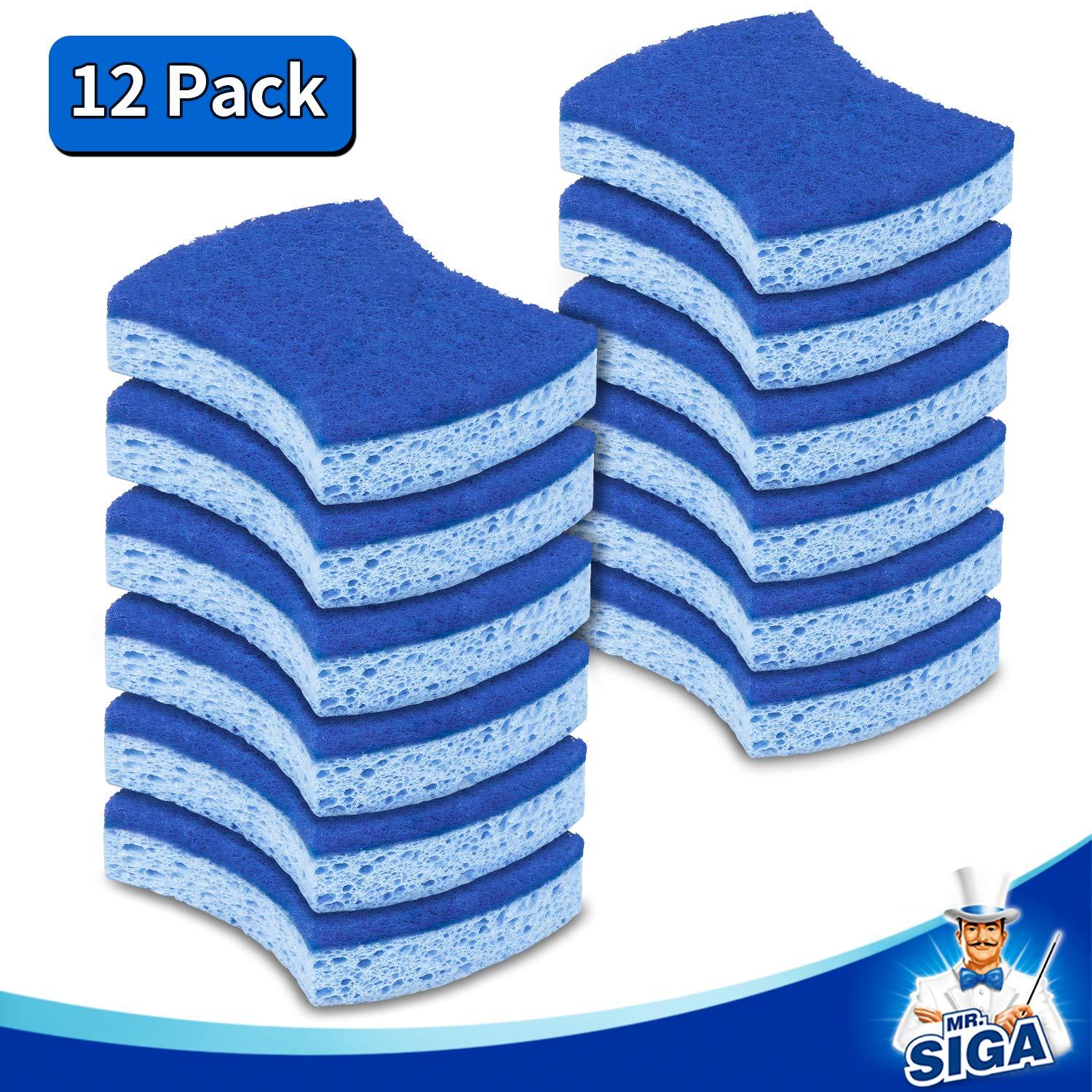 MR.SIGA Non-Scratch Cellulose Scrub Sponge, Dual-Sided Dishwashing Sponge for Kitchen, 12 Pack - Image 6