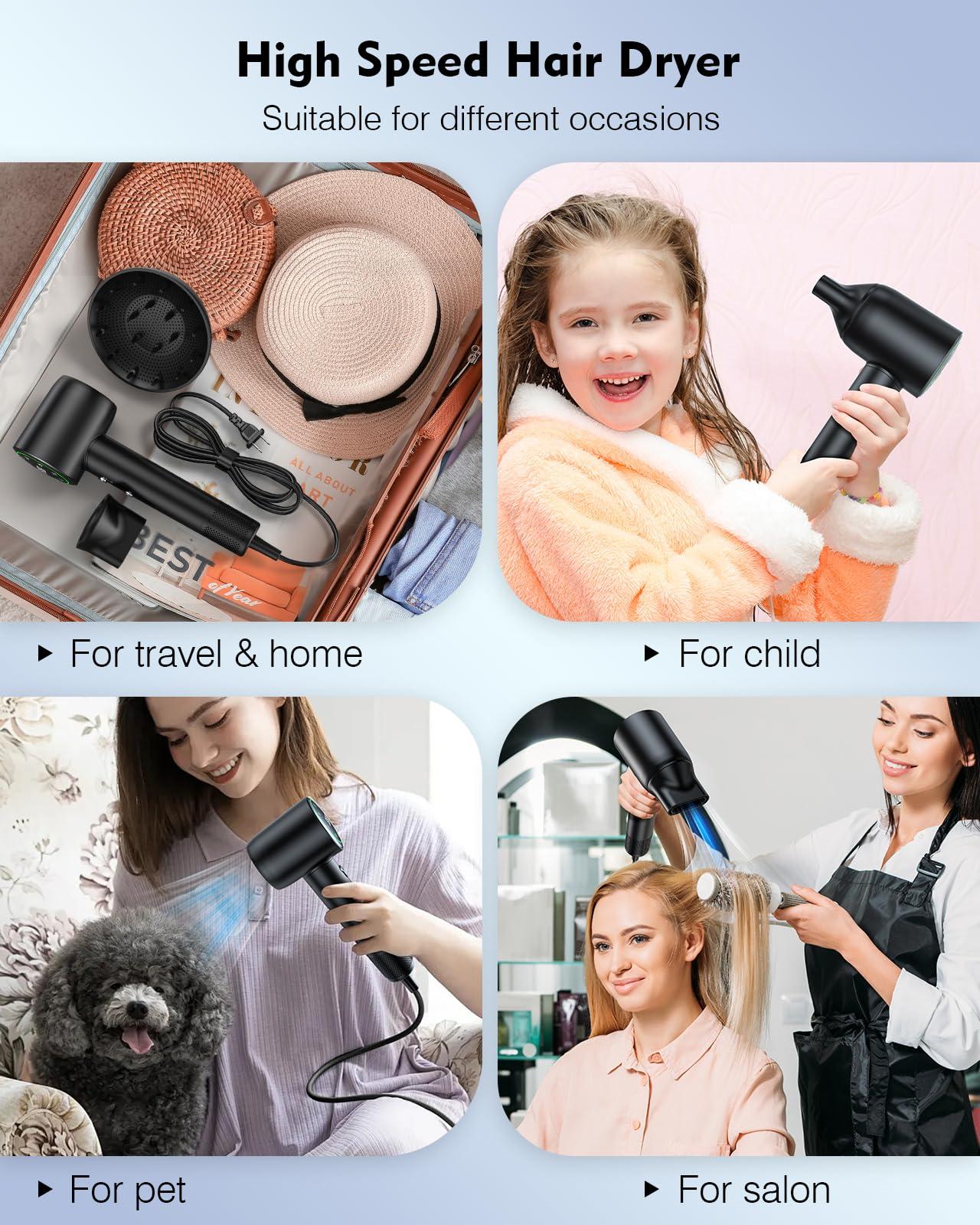 Hair Dryer,160000 RPM High Speed Blow Dryer with 200 Million Negative Ionic, Low Noise Thermo-Control Professional Hair Dryer with Diffuser and Nozzle,Portable Hair Blow Dryer for Home Travel - Image 7