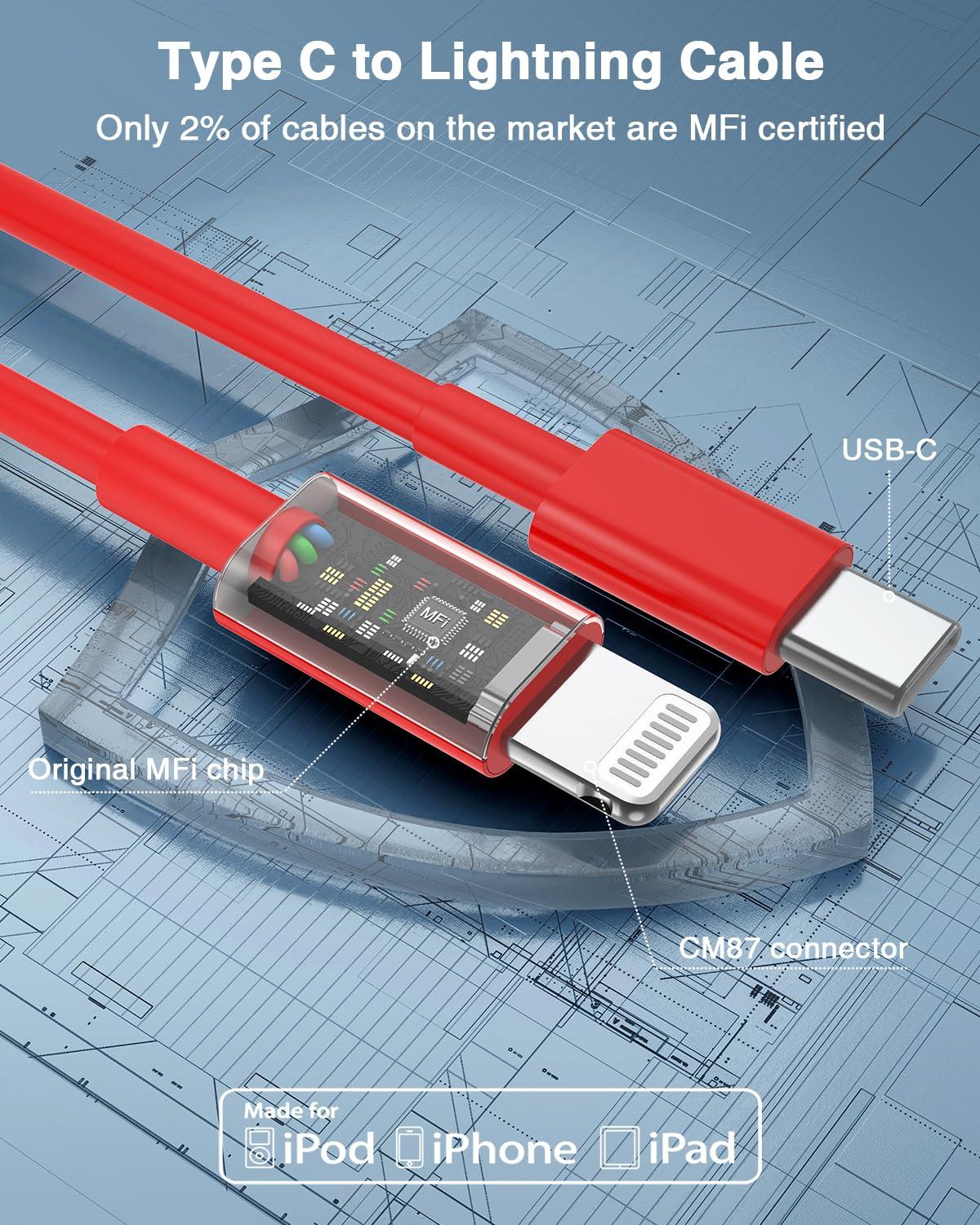 Susnwere USB C to Lightning Cable (2pack 6ft), Apple MFi Certified iPhone Fast Charger 2m, Power Delivery Original Type C Charging Cord for Apple iPhone 13/12/11 Pro/11/XS MAX/XR/8/7/6s Plus,iPad - Image 2
