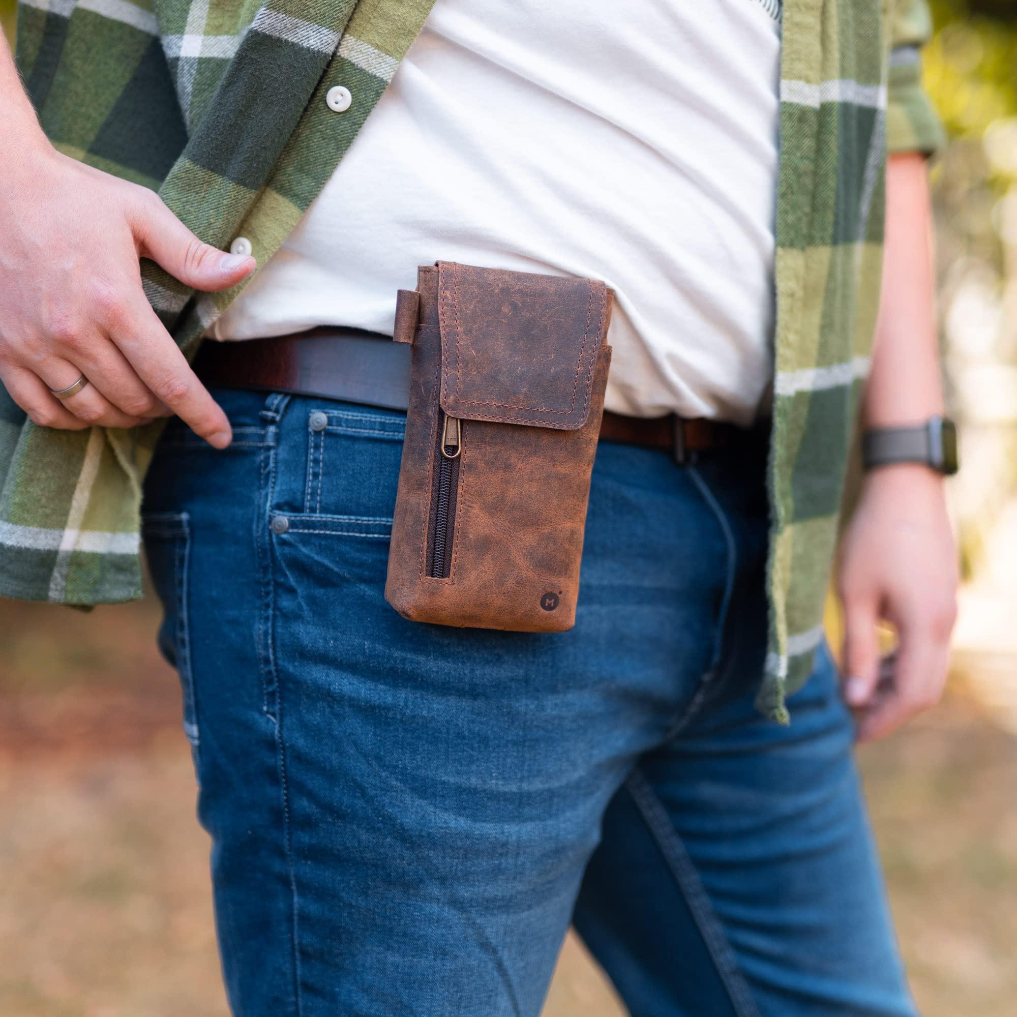 Moonster Leather Cell Phone Holster Genuine Full-Grain Buffalo Leather Secure & Durable Phone Belt Holder - 7'H x 3.5" W - Image 6