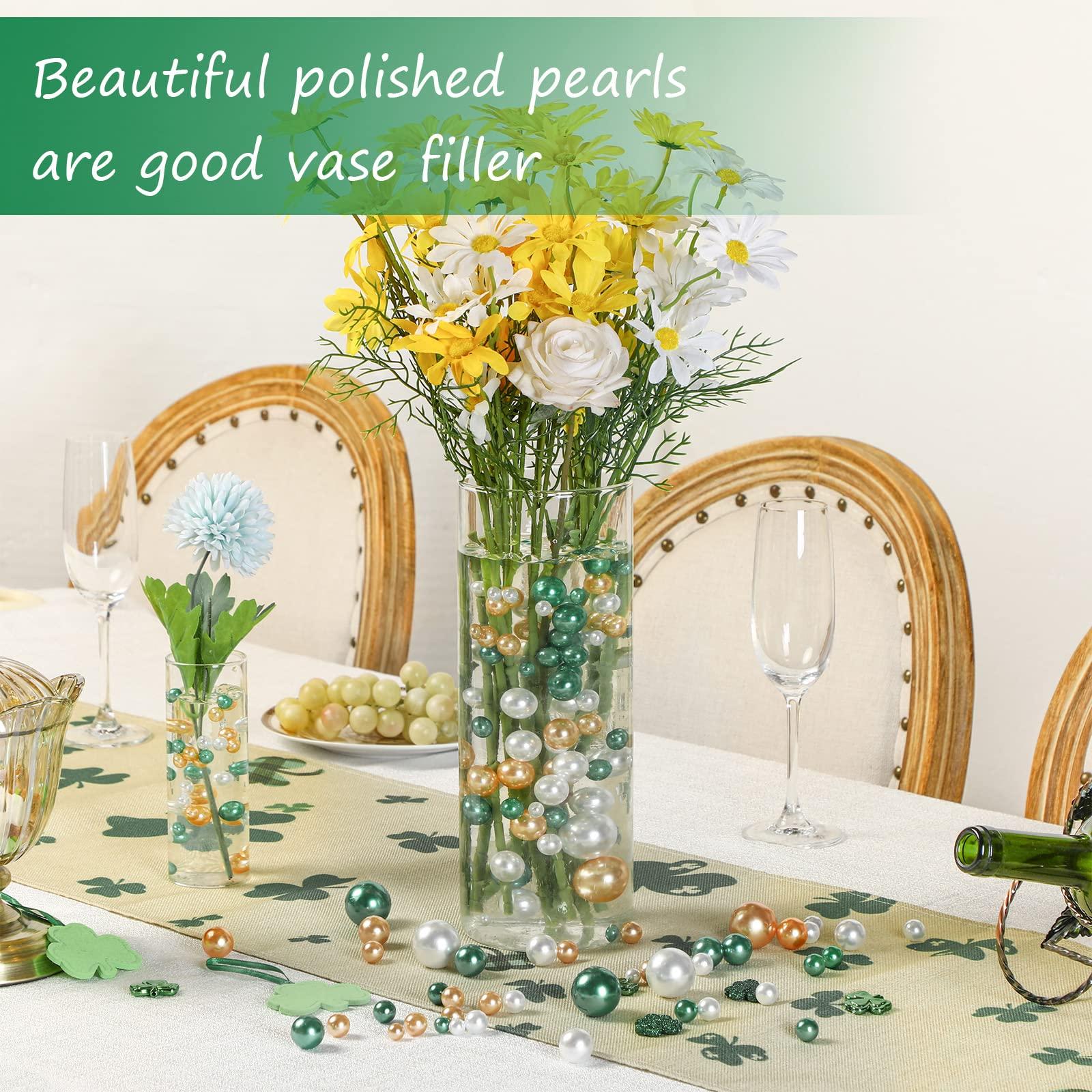 Jadive 200 Pieces Pearl Beads for Vase Filler Centerpieces, No Holes Pearl Makeup Beads for Wedding Holiday Party Home Brushes Holder Decor, 10/14/20/30 mm(Gold, Green, White) - Image 5