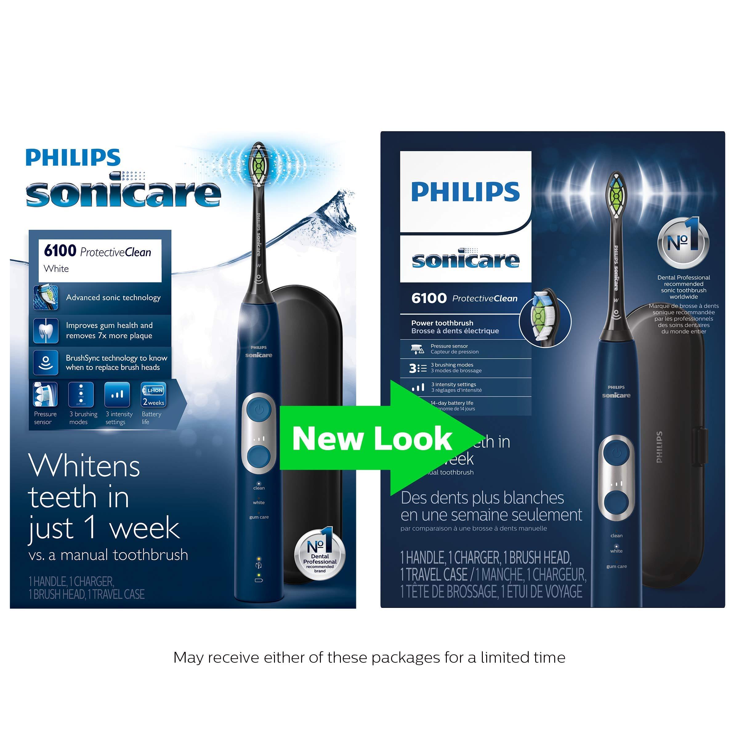 Philips Sonicare ProtectiveClean 6100 Rechargeable Electric Toothbrush, with Pressure Sensor, 3 Cleaning Modes, SmarTimer and QuadPacer, 14-Day Battery Life, Travel Case, Navy Blue, Model HX6871/49 - Image 6