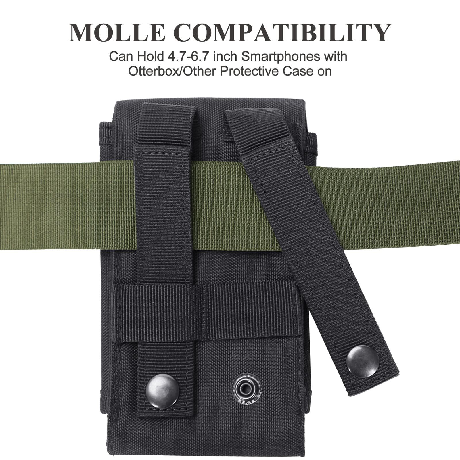 Heyqie Black Tactical Molle Cellphone Pouch Case,Heavy Duty Waterproof Phone Holster Bag for iPhone 14 15 16 Pro Max Samsung S24 S23 Ultra S22 Plus Note 20 A13 A12 Less 6.7" Phone with US Flag Patch - Image 6